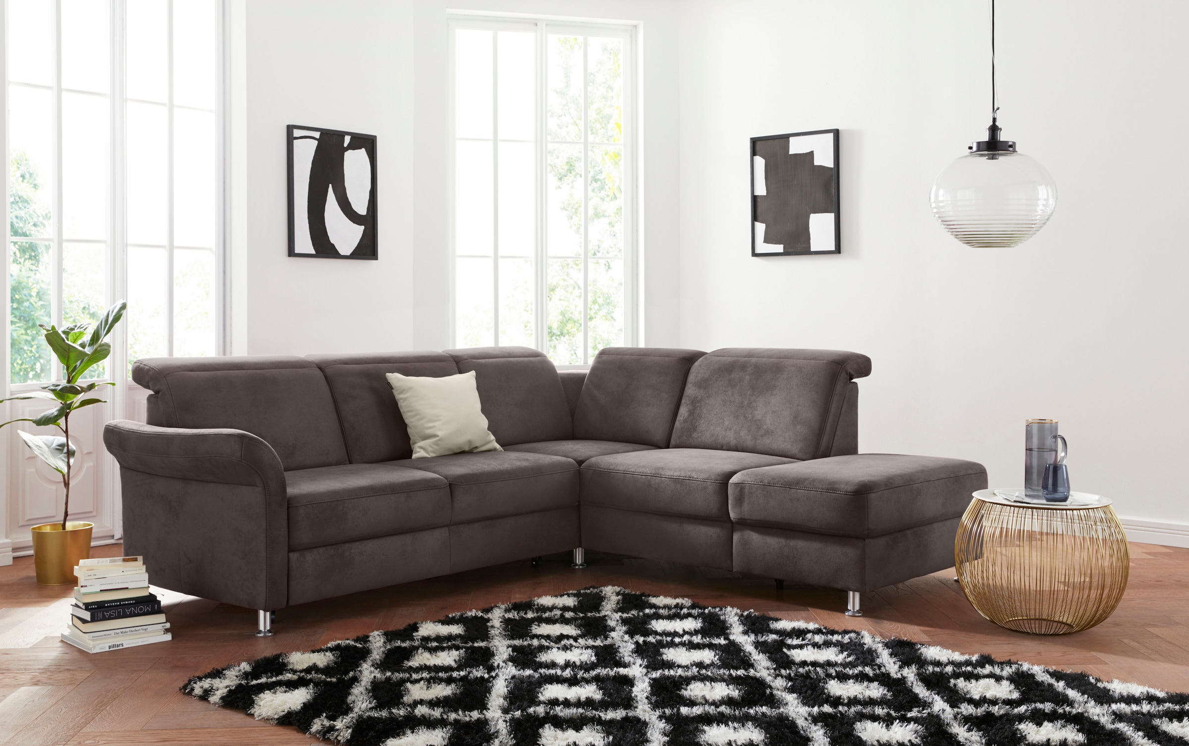 sit&more Ecksofa "Darwin L-Form" inklusive Federkern, wahlweise mit Kopfteilverstellung, Bettfunktion