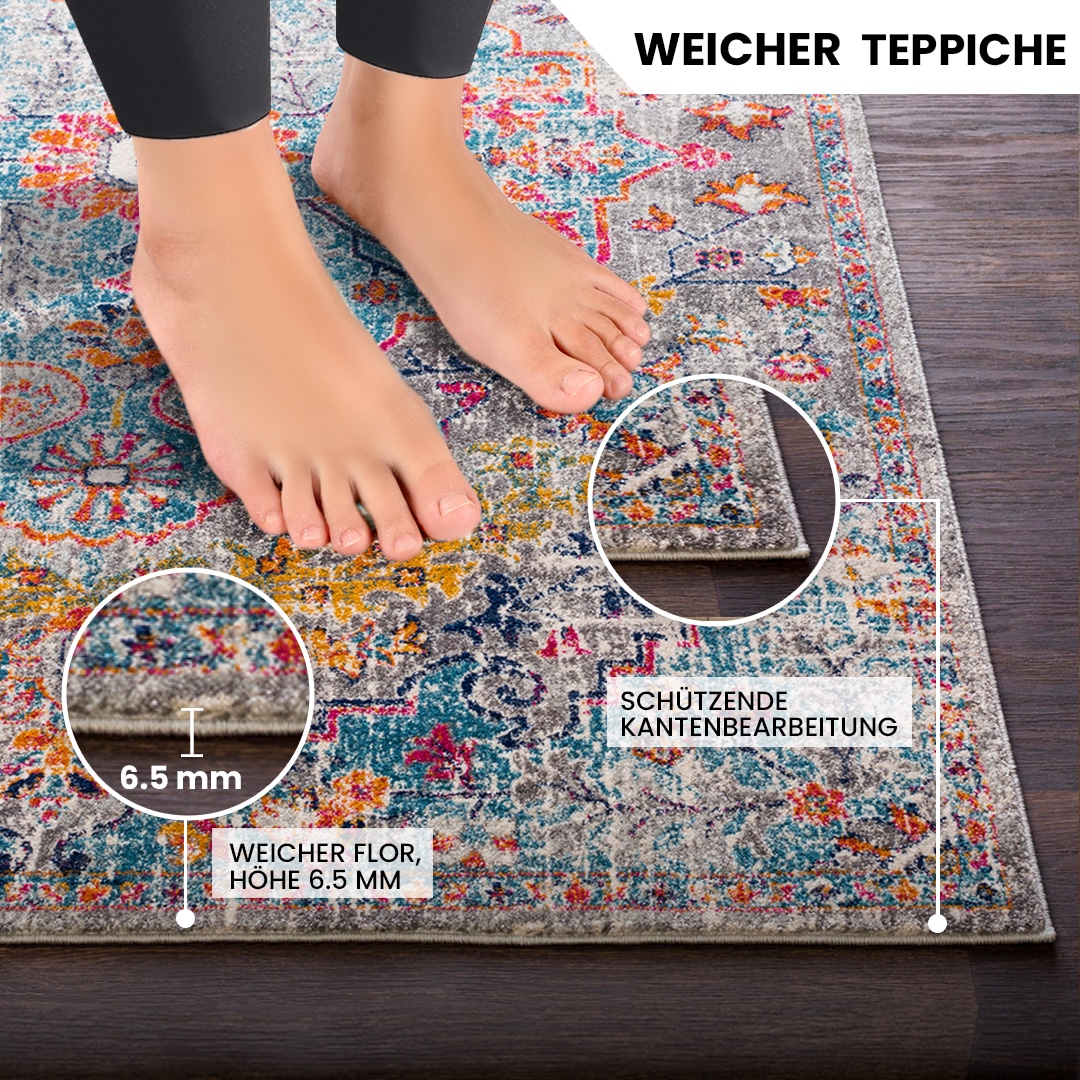 Livabliss Teppich »MUNICH«, rechteckig, 11 mm Höhe, Vintage Orientteppich, Kurzflor Boho Wohnzimmerteppich, Läufer