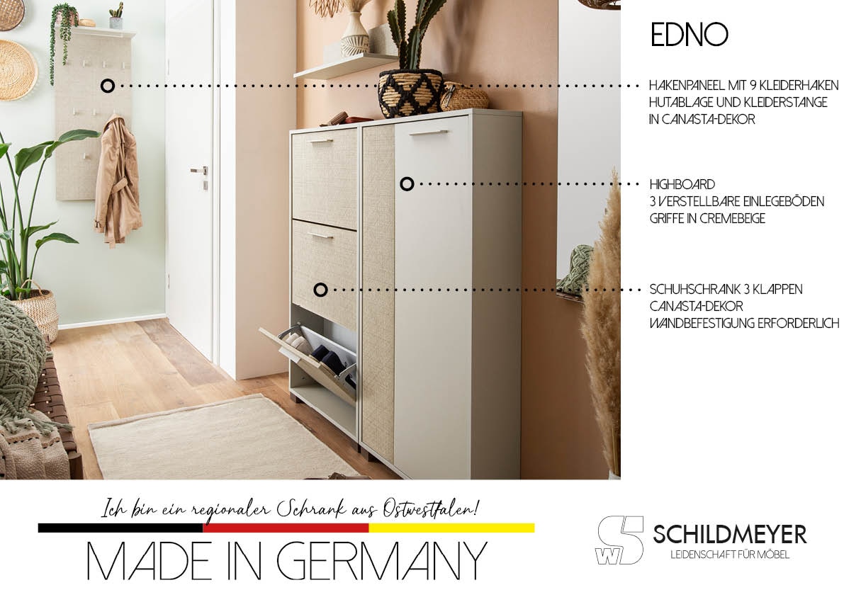 Schildmeyer Schuhschrank »Edno Schuhschrank, Breite 59 cm«, (1 St.), Fronten in Canasta-Dekor mit Korbgeflecht, Platz für 9 Paar Schuhe