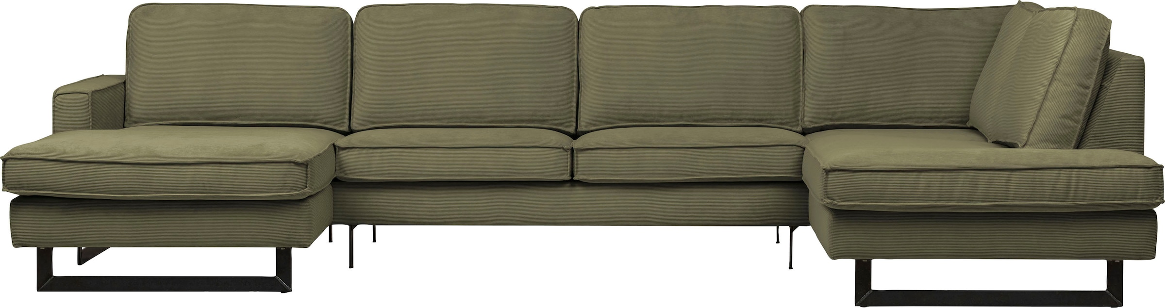 Places of Style Wohnlandschaft »Pinto, 350 cm, U-Form, XXL, mit Ottomanen«, Cord, Chenille, Lederoptik, mit Keder, Metallfüsse, Wellenunterfederung