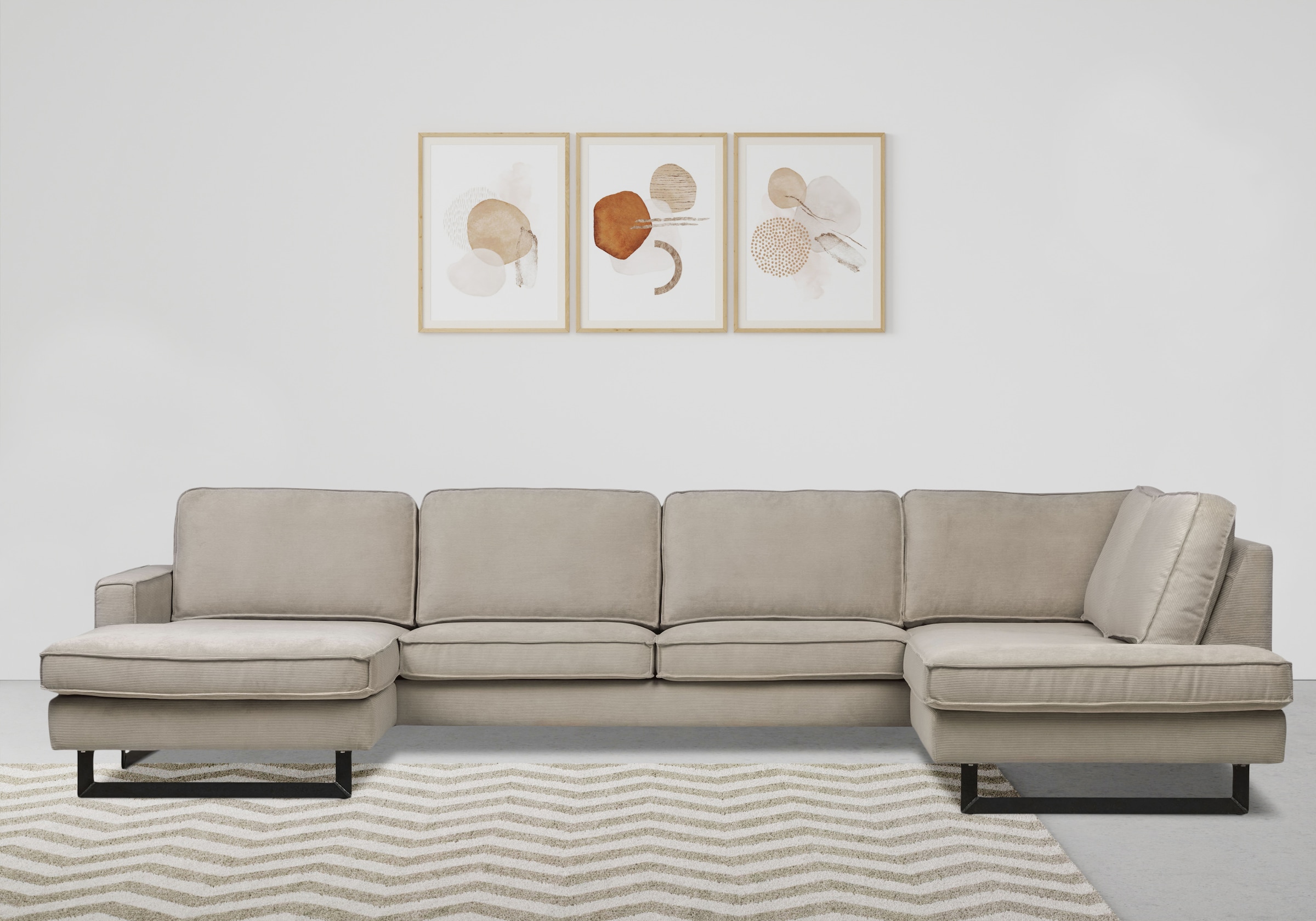 Places of Style Wohnlandschaft »Pinto, 350 cm, U-Form, XXL, mit Ottomanen«, Cord, Feincord, Luxus-Microfaser Leder und Chenille