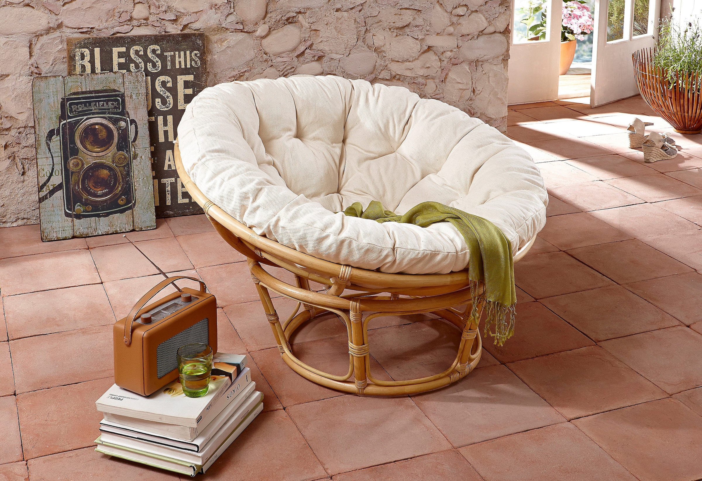 Home affaire Rattanstuhl "Papasansessel" () aus geflochtenem Rattan, in verschiedenen Größen (80-110 cm)