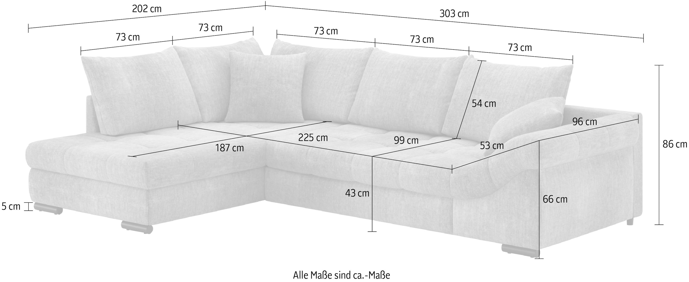 Mr. Couch Ecksofa »Allegro DuraFlex, L-Form«, Hochschläfer-Bettauszug, Kaltschaumpolsterung, bis 140 kg belastbar