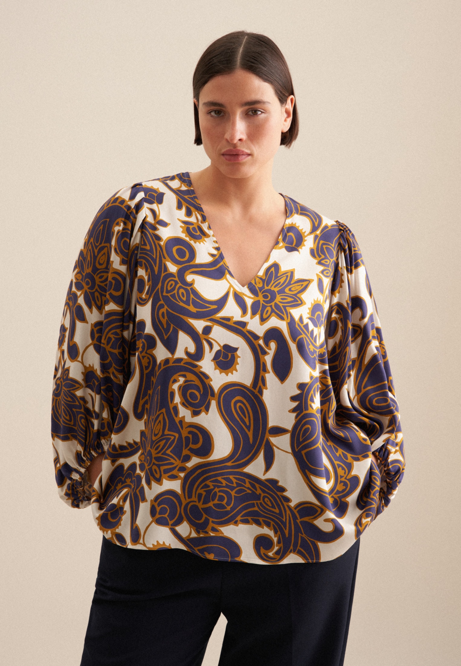 seidensticker Shirtbluse »Schwarze Rose« 3/4 V-Neck Paisley