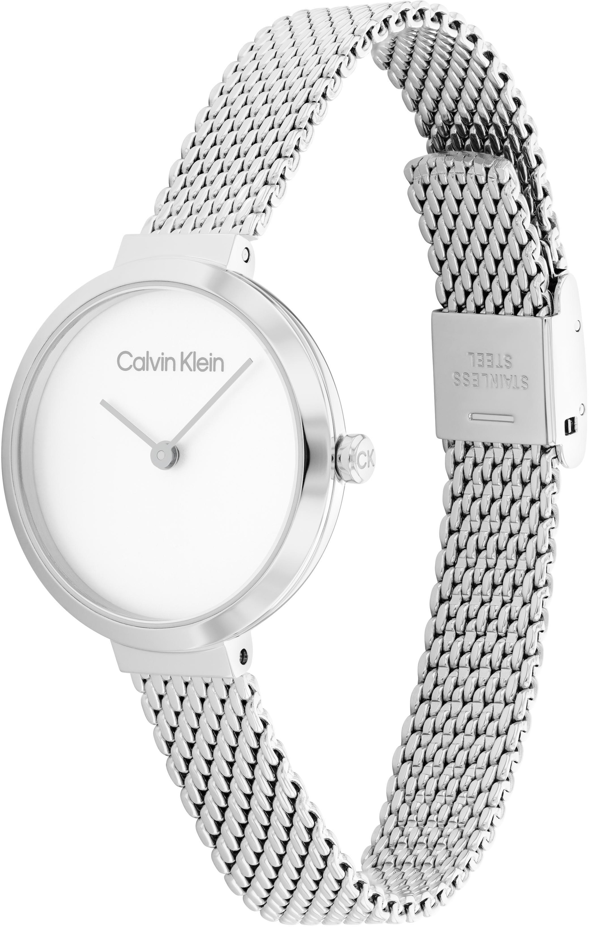 Calvin Klein Quarzuhr »Minimalistic T Bar Mesh 28 mm, 25200082«, Armbanduhr, Damenuhr, Mineralglas, Edelstahlarmband