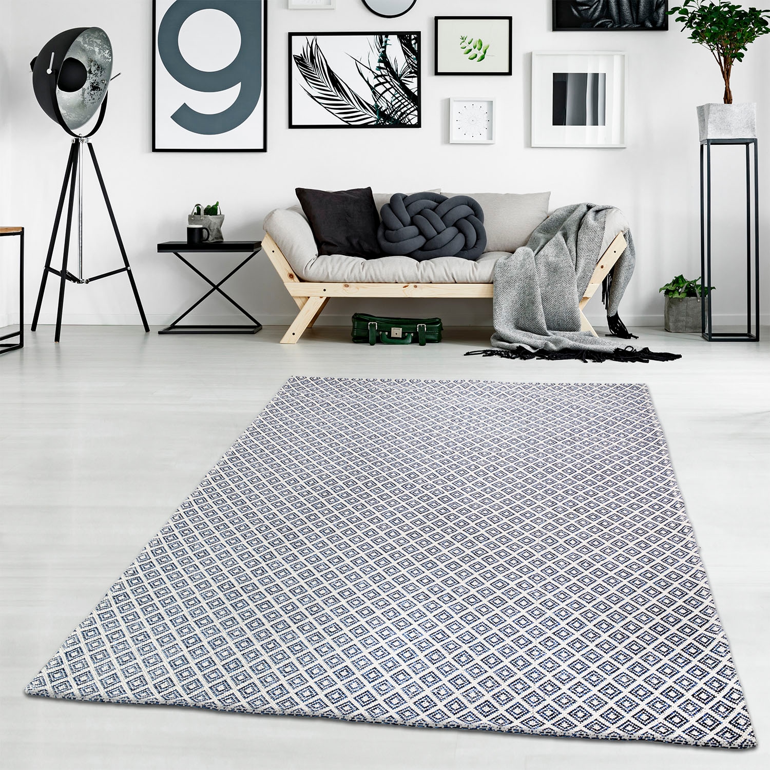 Carpet City Teppich »Cotton«, rechteckig, 5 mm Höhe, Flachgewebe, 100% Baumwolle, Rauten-Optik, Pflegeleicht