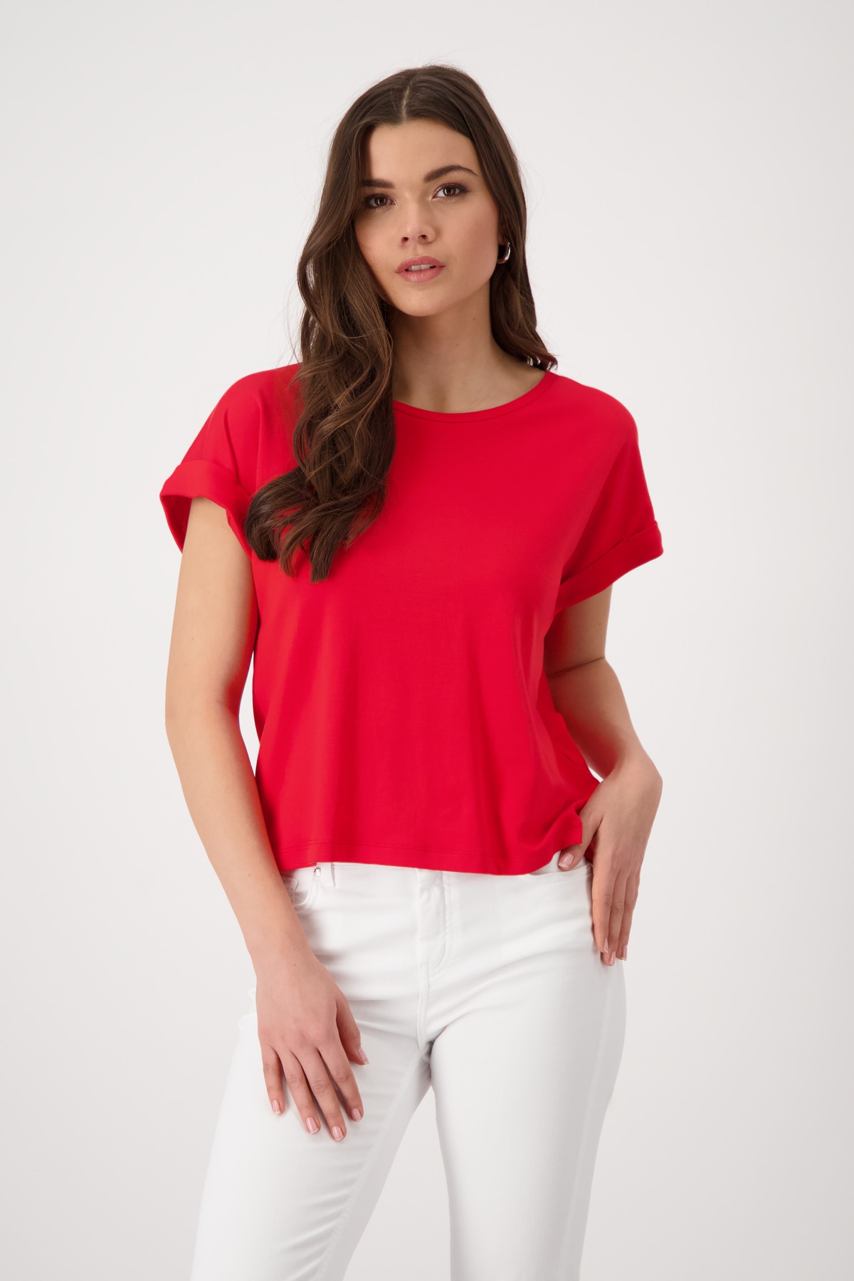 Monari Rundhalsshirt »Shirt Basic Pima uni« mit Ärmelaufschlag