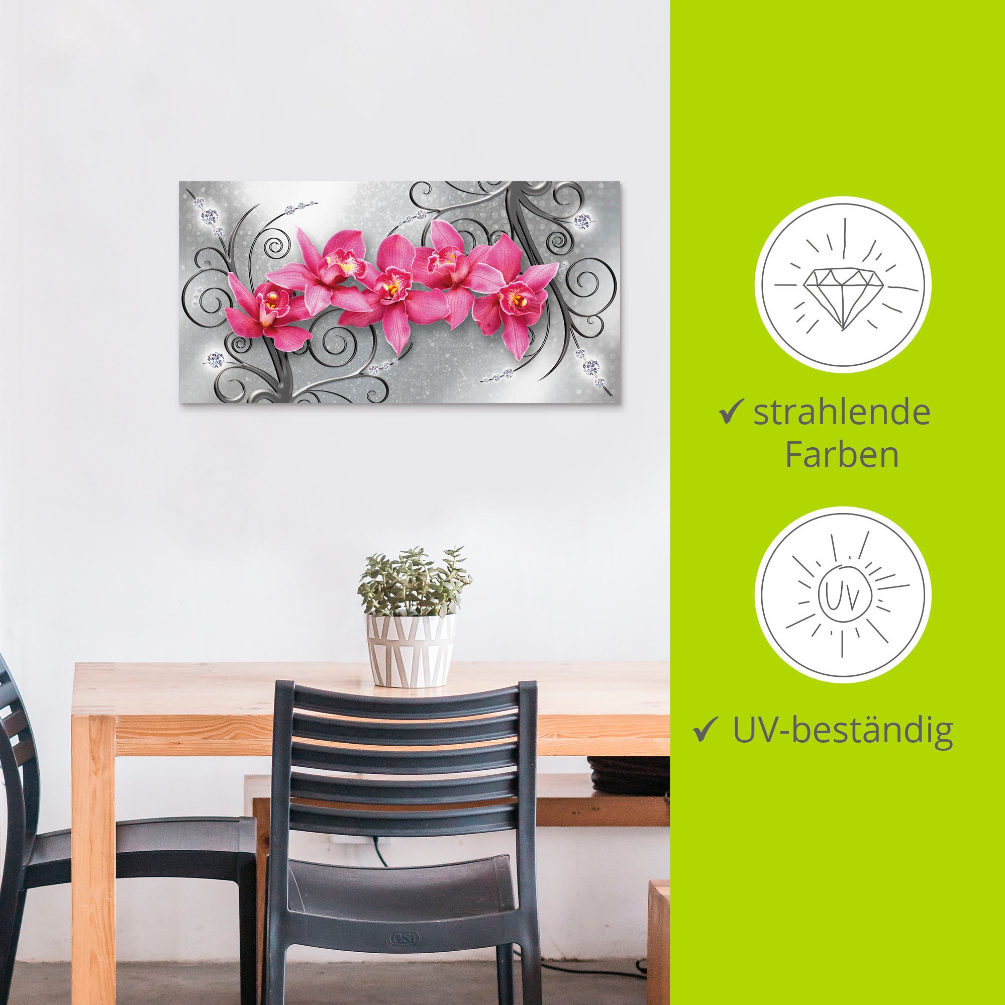 Artland Wandbild »rosa Orchideen auf Ornamenten«, Blumenbilder, (1 St.), als Alubild, Outdoorbild, Leinwandbild, Poster, Wandaufkleber
