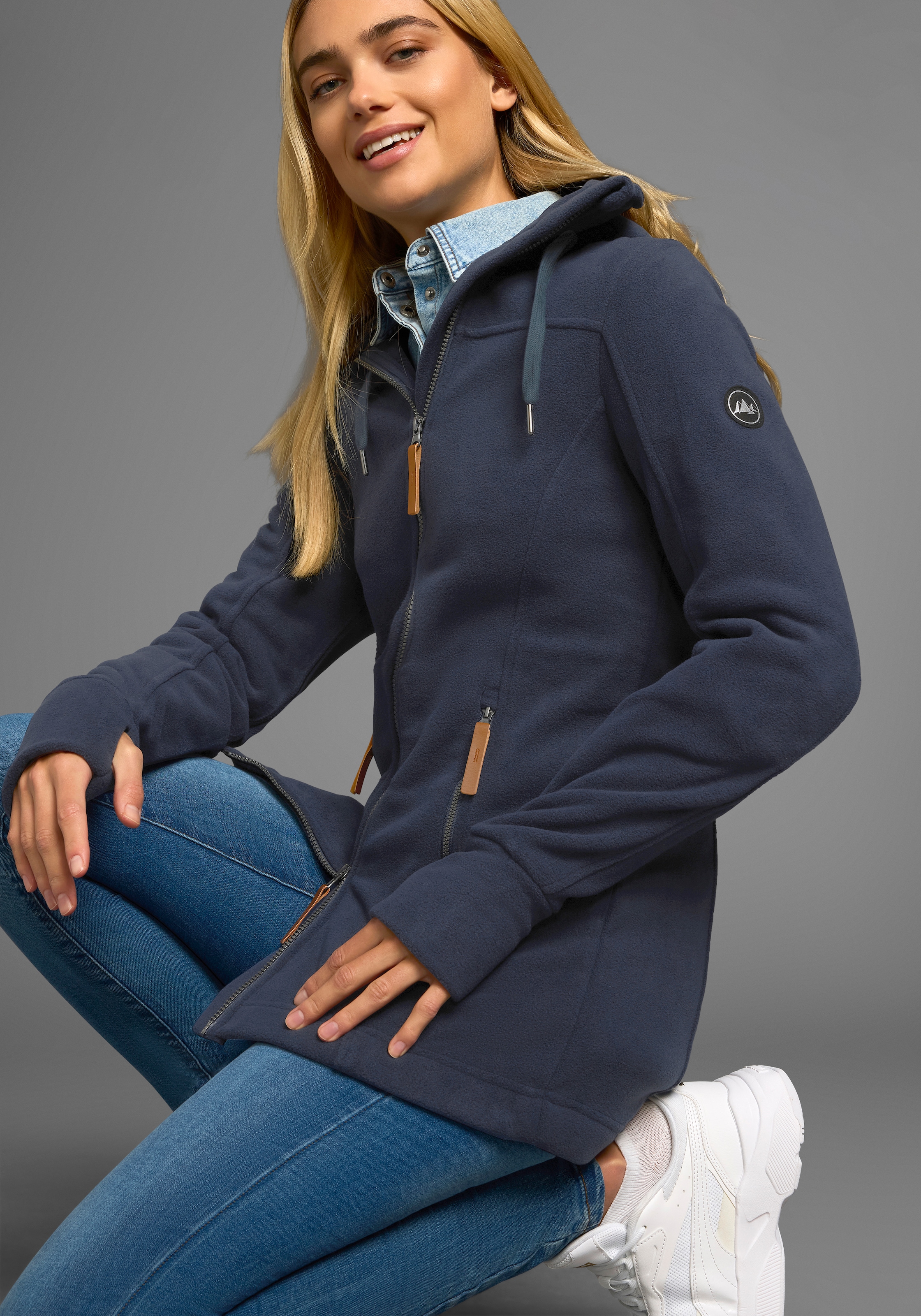 Polarino Fleecejacke, mit Kapuze, aus Fleece, atmungsaktiv, schnell trocknend