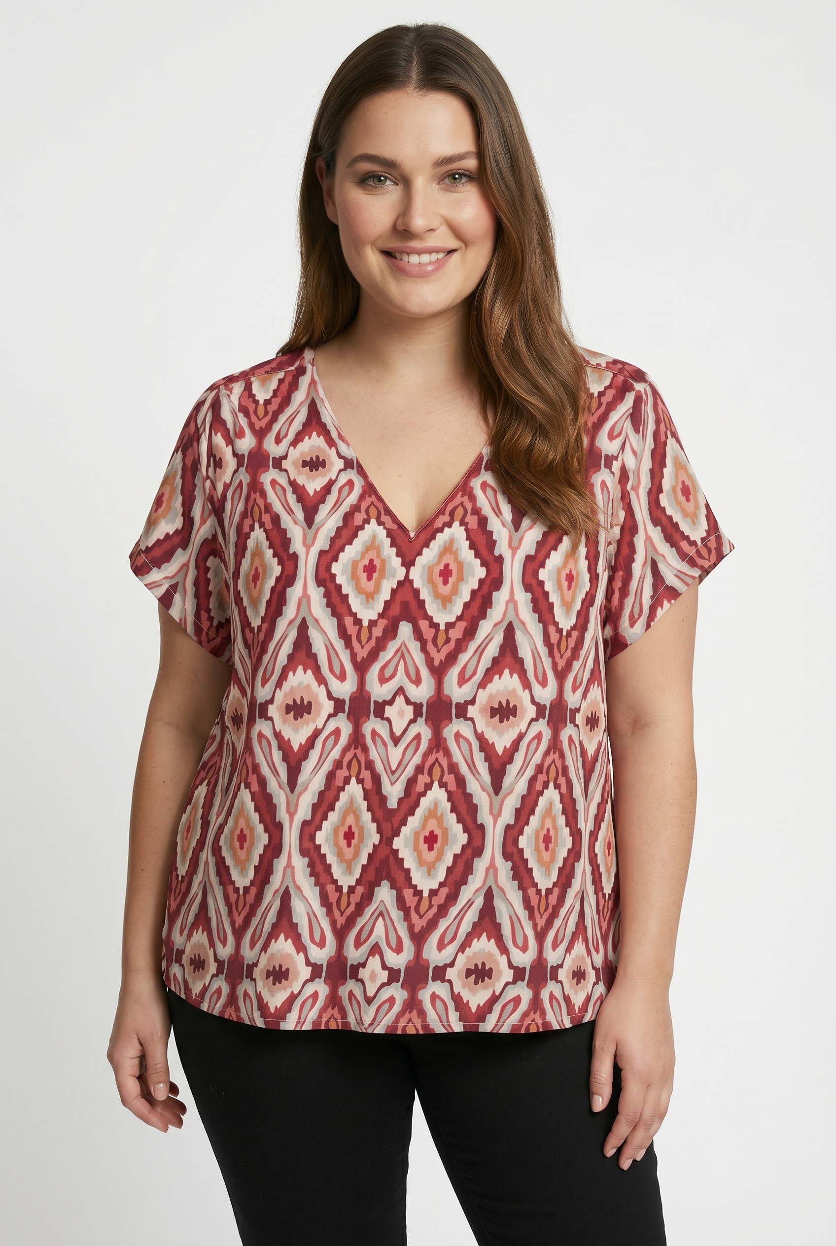 ONLY CARMAKOMA V-Shirt "CARBELLY MIKASI SS V-NECK TOP AOP"