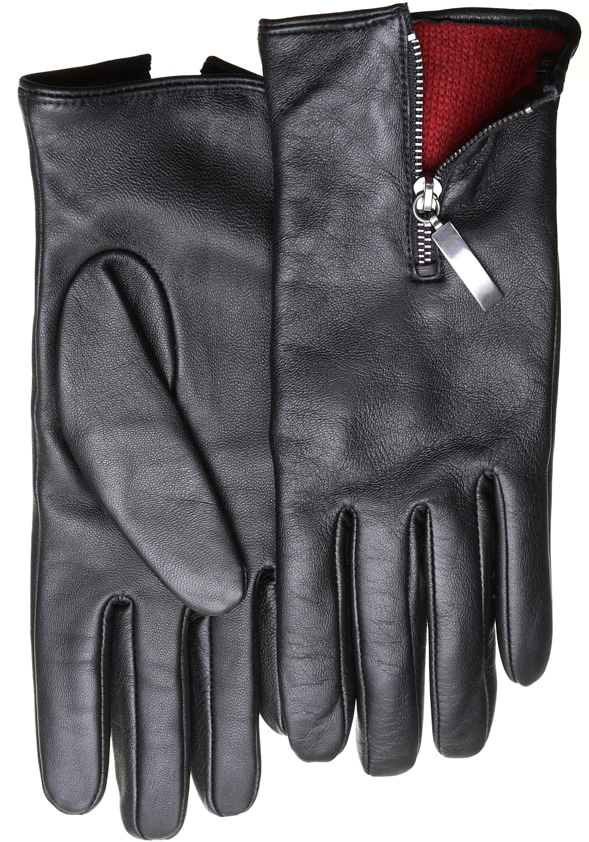 PEARLWOOD Lederhandschuhe, mit farbigem Innenfutter, auf bestellen Glattleder, online Handrücken Jelmoli-Versand Zipper | dem