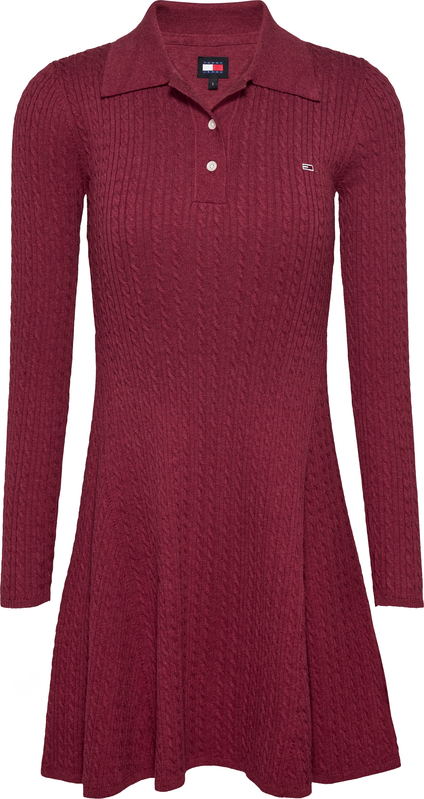 Tommy Jeans Strickkleid »TJW F&F POLO CABLE SWEATER DRESS«, mit kleinem Zopfmuster, Polokragen