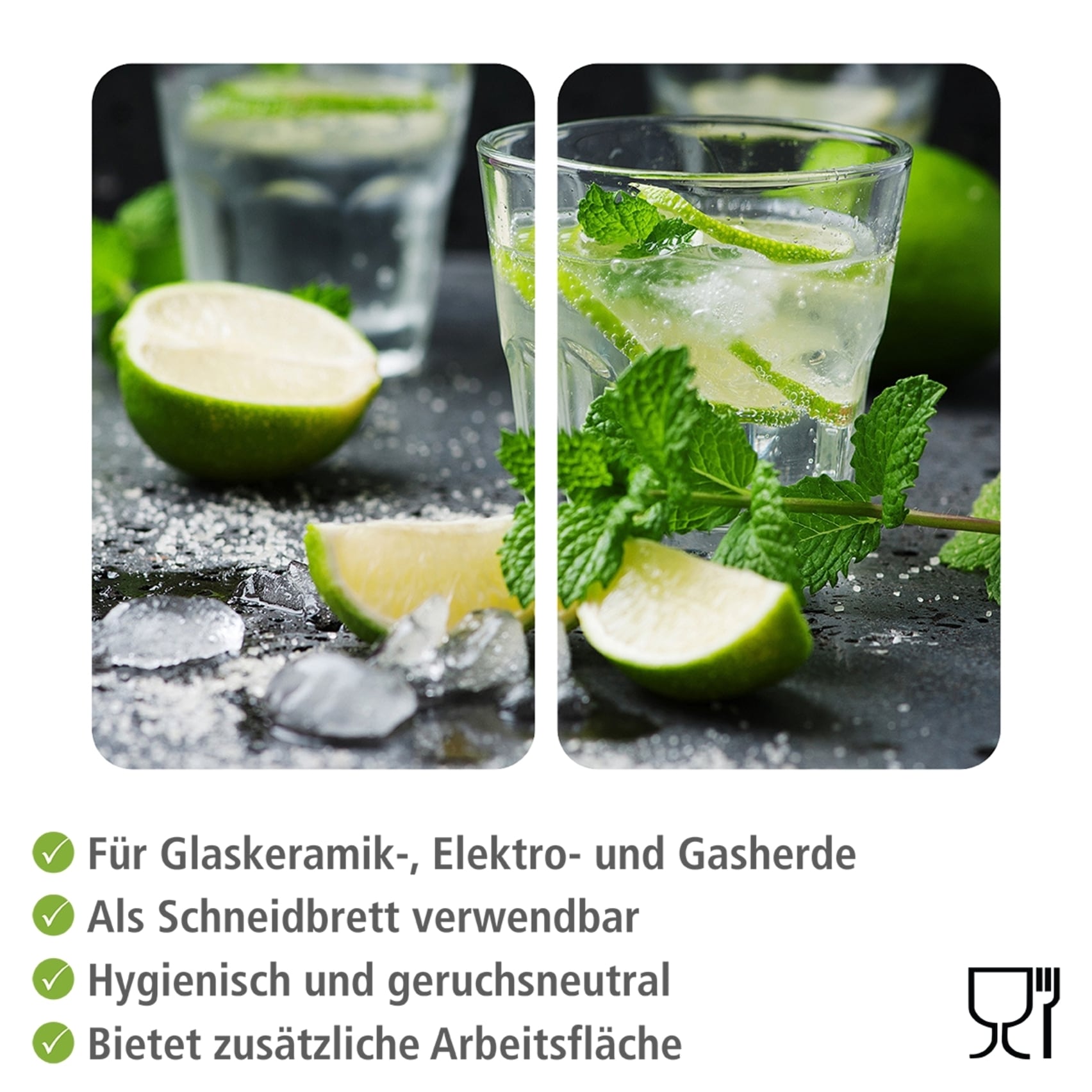 WENKO Herd-Abdeckplatte »Universal Modell Mojito«, (Set, 2 tlg.), Herdabdeckung für alle Herdarten, kratzfest, mit rutschfesten Füssen