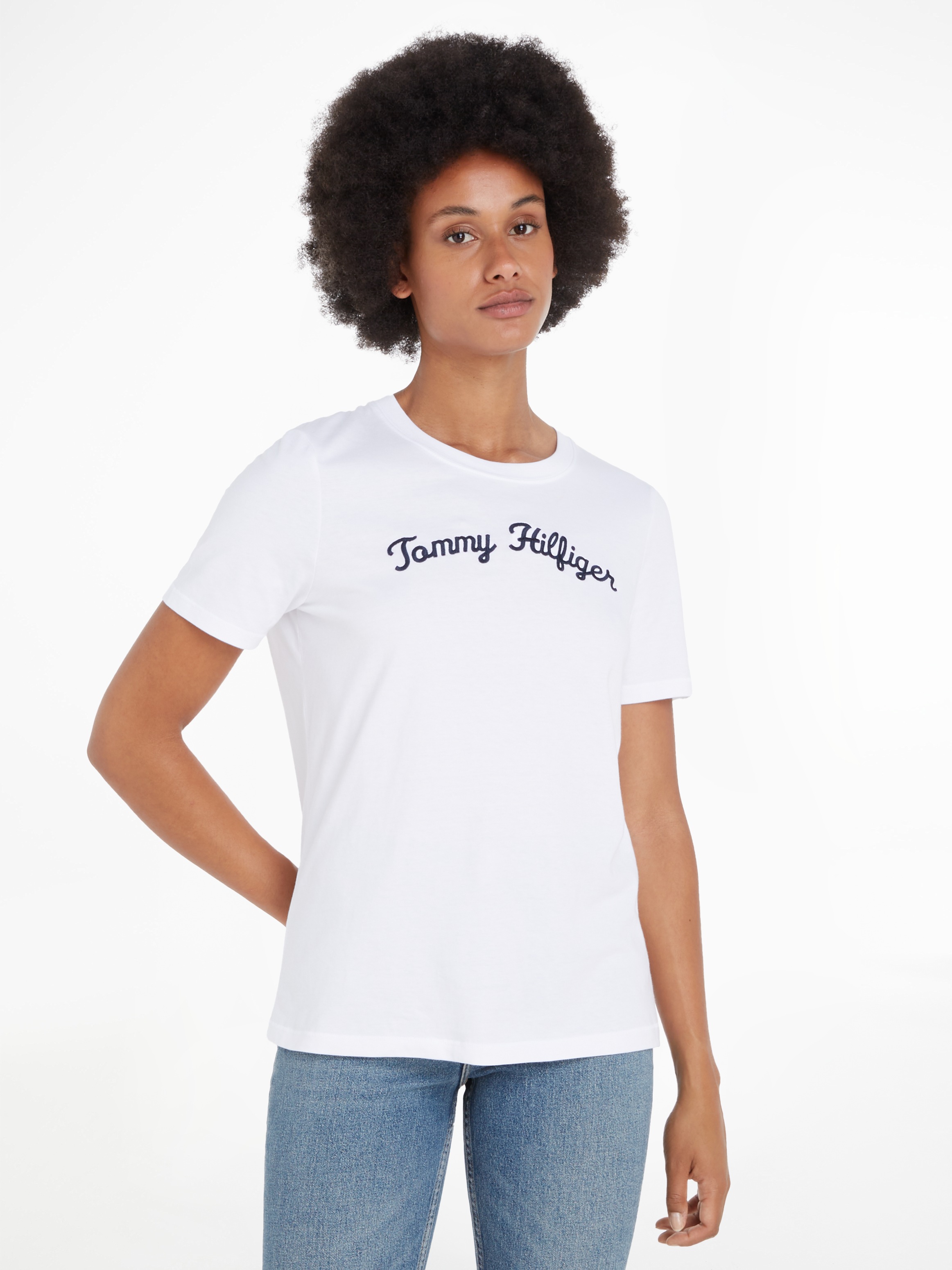 Tommy Hilfiger Kurzarmshirt »REG SCRIPT C-NK SS« mit Tommy Hilfiger Script Logo-Schriftzug