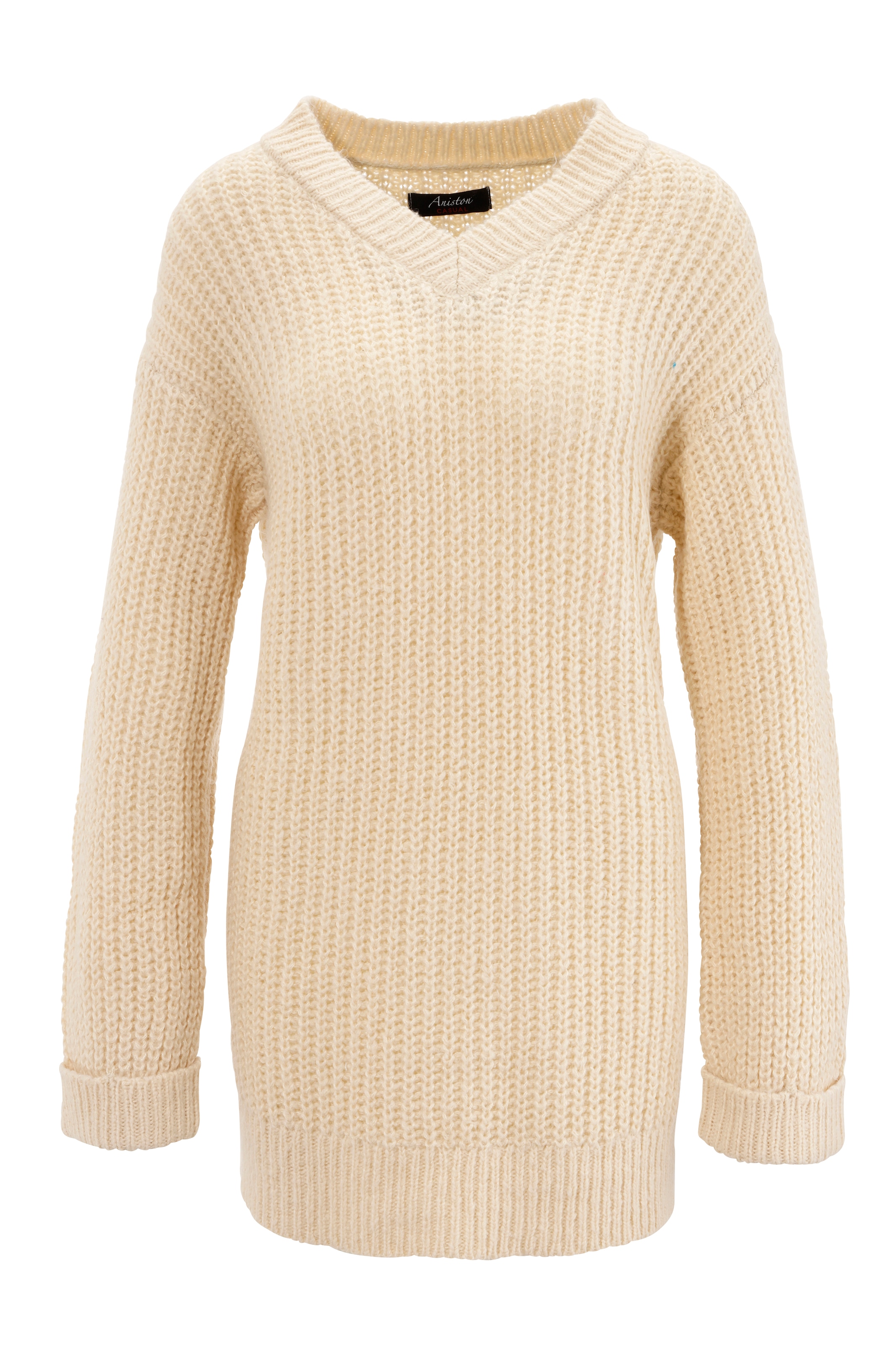 Aniston CASUAL Longpullover, mit fixierten Umschlag an den langen Ärmeln