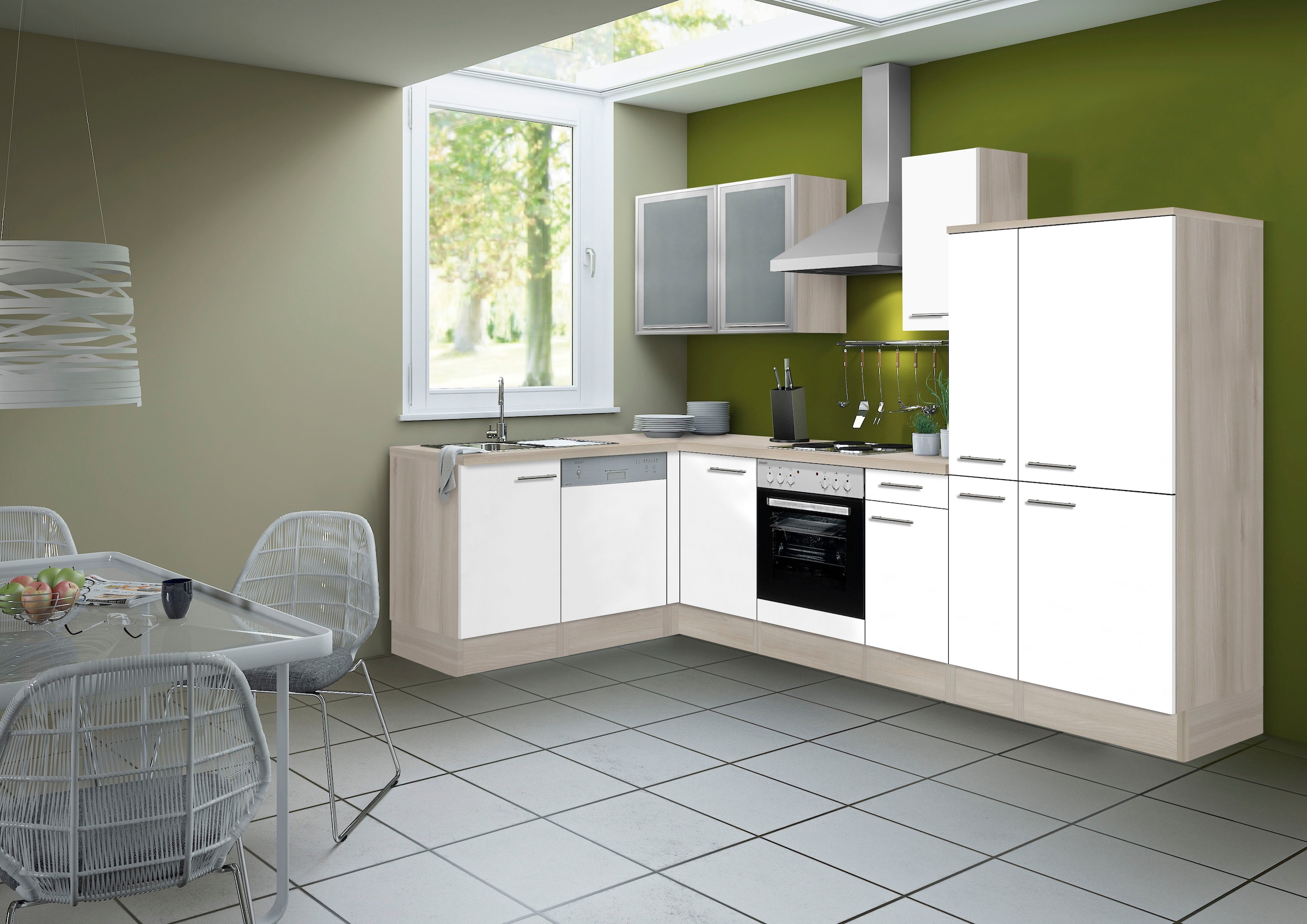 OPTIFIT Winkelküche »Kalmar«, Stellbreite 300x175 cm, wahlweise mit E-Geräten, mit Arbeitsplatte