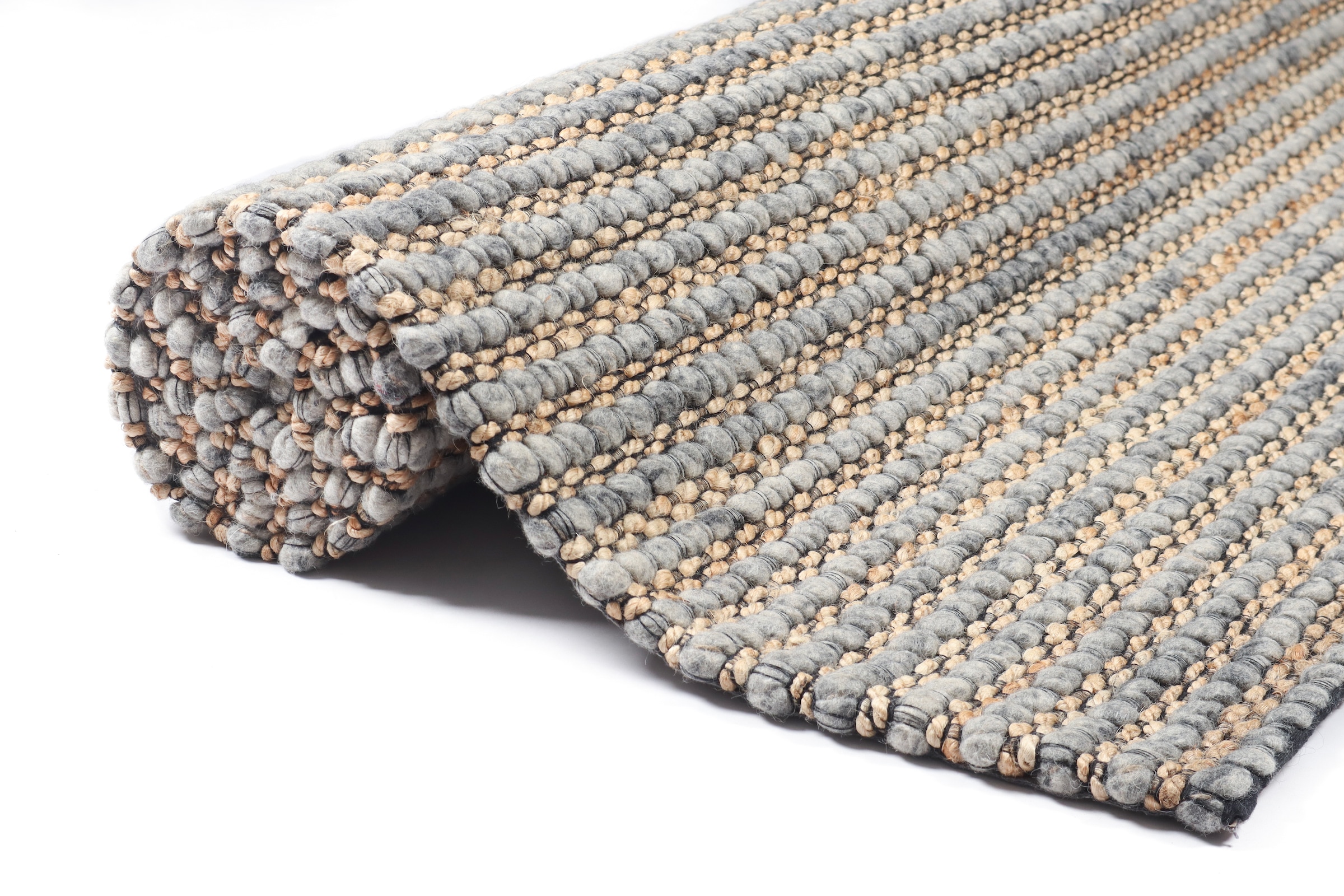 my home Wollteppich »Leevy, Wolle und Jute, handgewebt, Handweb Teppiche«, rechteckig, 25 mm Höhe, schöne Streifenoptik, Wohnzimmer, Schlafzimmer, Esszimmer
