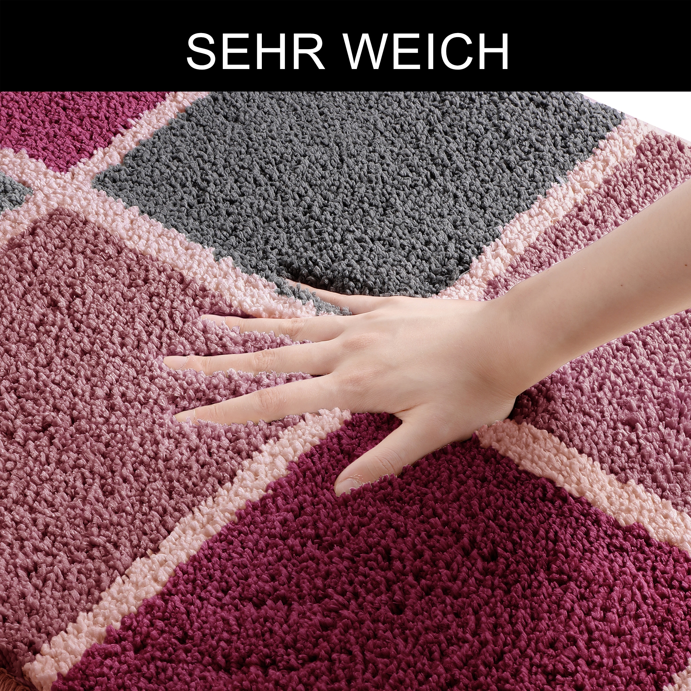 my home Badematte »Anna mit Kachelmuster, Badvorleger, Badezimmer Teppich, Duschvorleger«, rutschhemmend beschichtet, strapazierfähig, Badteppich, Hoch-Tief Effekt, Modern, Weich