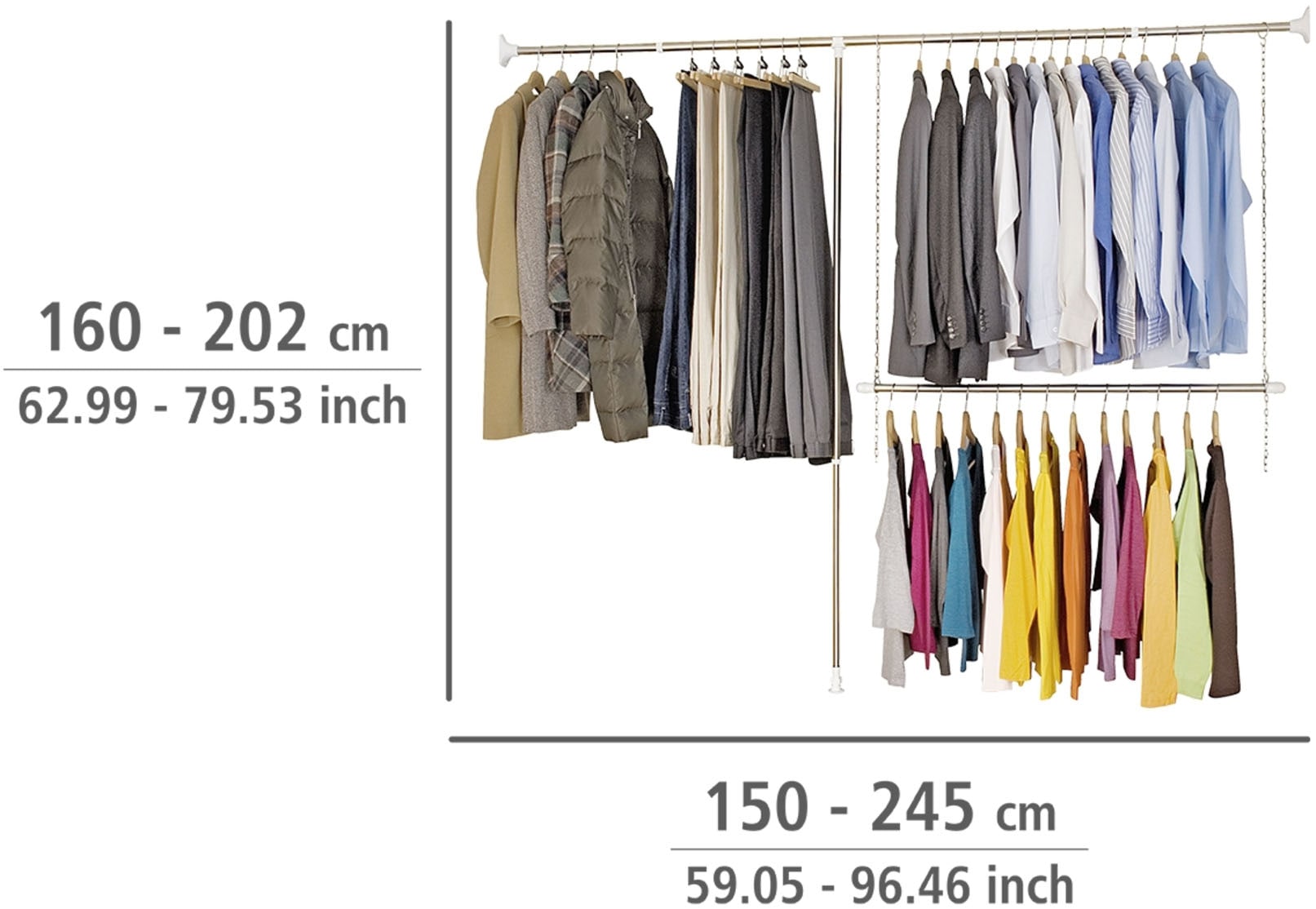 WENKO Teleskopregal »Garderobe«, (Set, 3 St.), flexibles Kleiderstangensystem, belastbar bis 110 kg