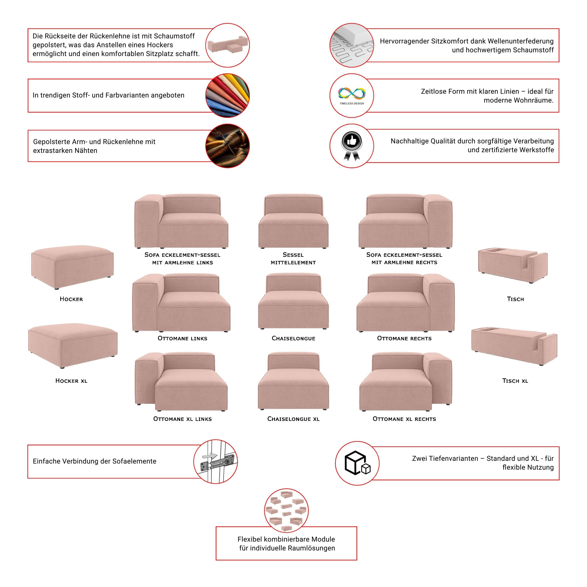 OTTO home Sessel "HAILY Sofa-Mittelelement, Maße B/T/H: 100/100/72 cm" als Modul oder separat verwendbar, für individuelle Zusammenstellung