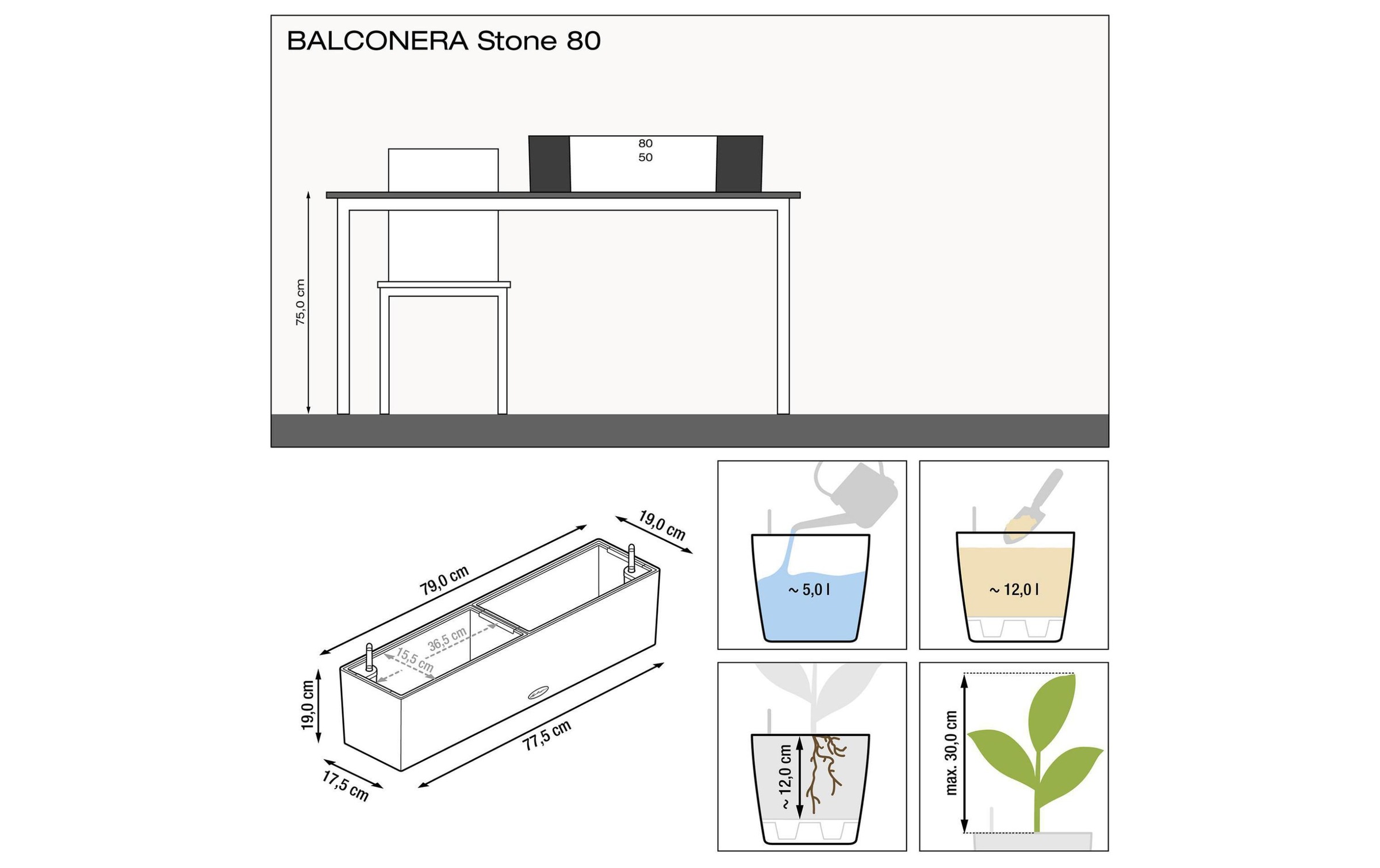 Übertopf »BALCONERA Stone 80 Hellgrau«