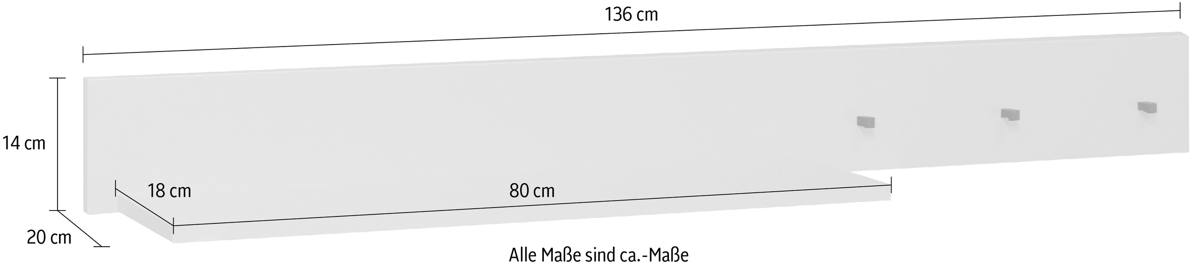 Mäusbacher Hängeregal, Hängeregal Breite "136"