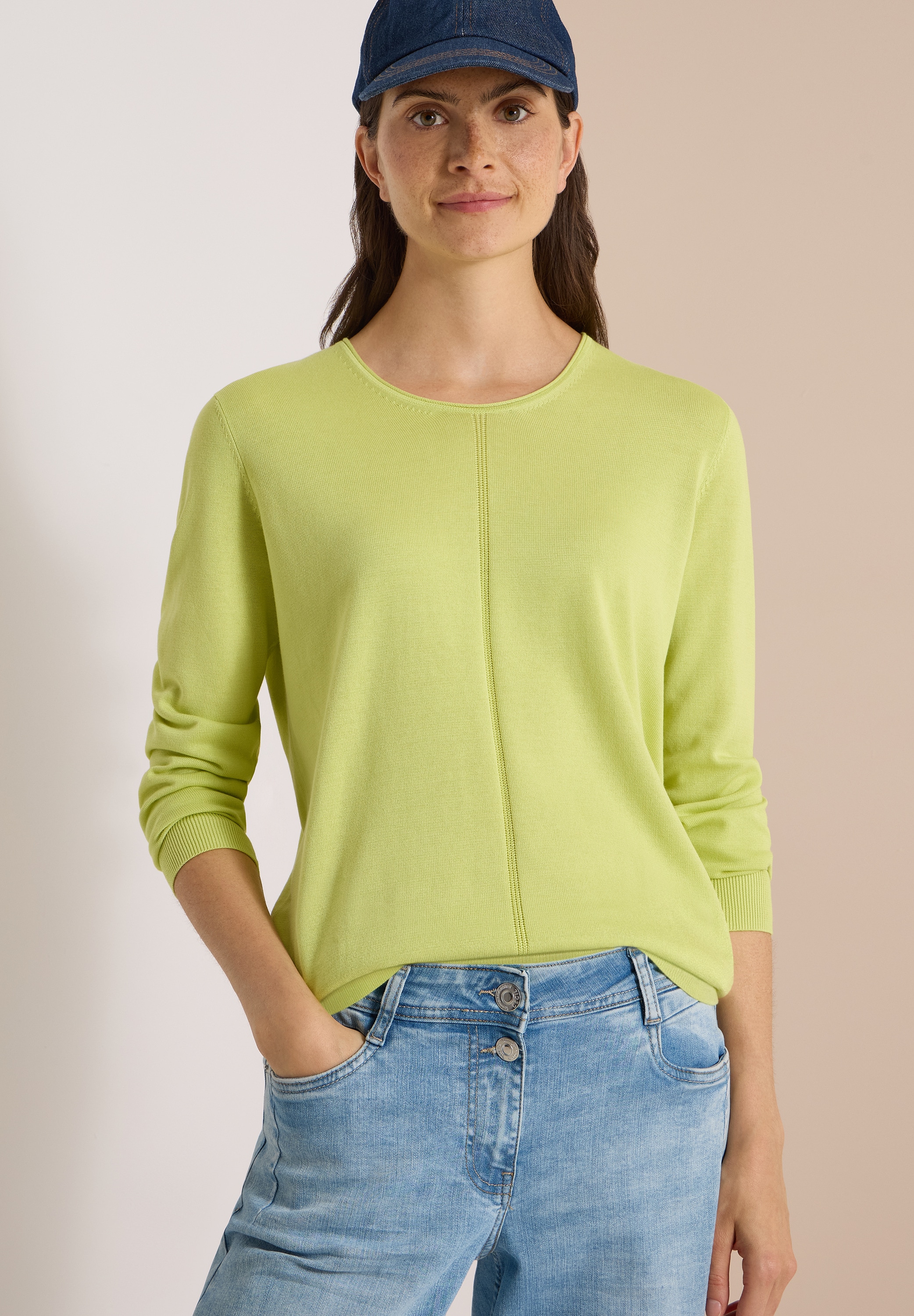 Cecil Strickpullover Baumwoll-Viskosemix, Feinstrick, unifarben