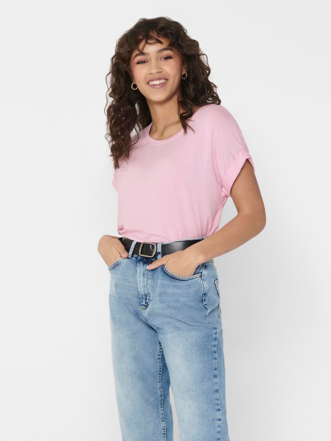 ONLY T-Shirt »ONLMOSTER – Kurzarmshirt mit Aufschlag und klassischem Look« unifarben, casual, regular fit, Viskosemischung, Rundhals