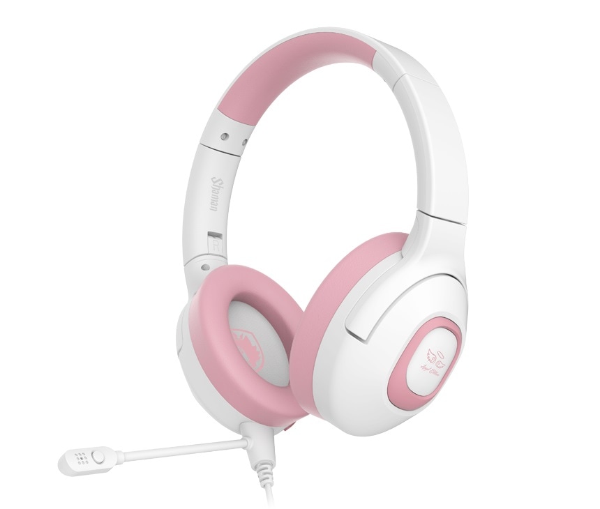 Sades Gaming-Headset »Shaman SA-724 Gaming Headset, weiss/pink, USB, kabelgebunden«, Mikrofon abnehmbar, Stereo, Over Ear, PC, PST, XBox, Nintendo Switch, VR, Phone