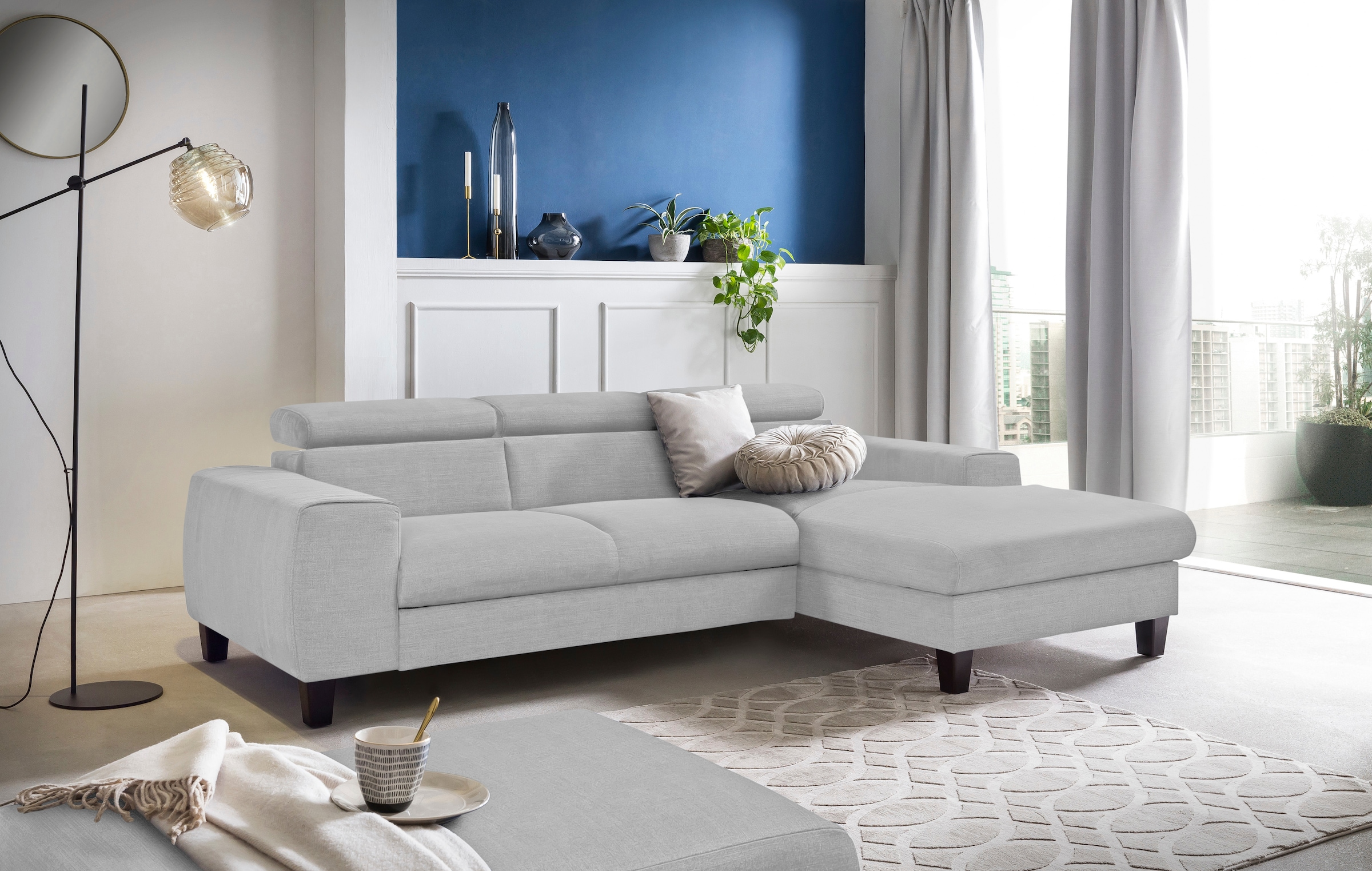 COTTA Ecksofa »Morven L-Form mit Kopfteilverstellung«, wahlweise mit Bettfunktion, Bettkasten & Wireless-Charger