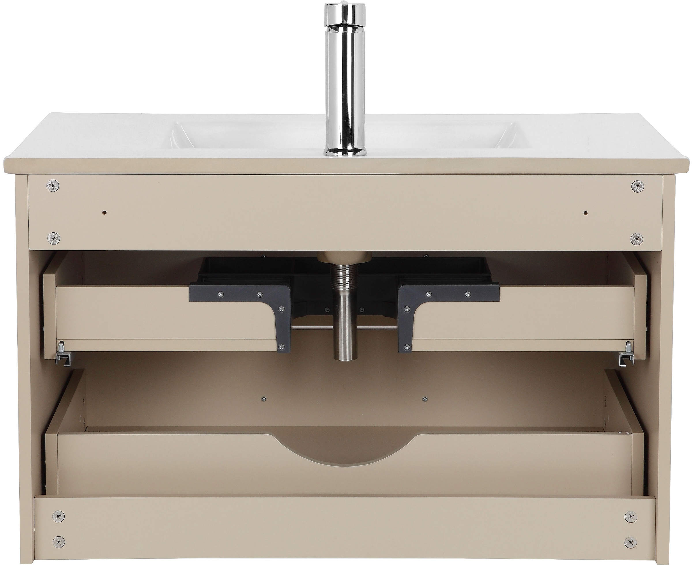 welltime Waschtisch »Florenz Badmöbel Badschrank mit Waschbecken«, Waschplatz mit 2 Auszügen und Softclose Breite 80cm