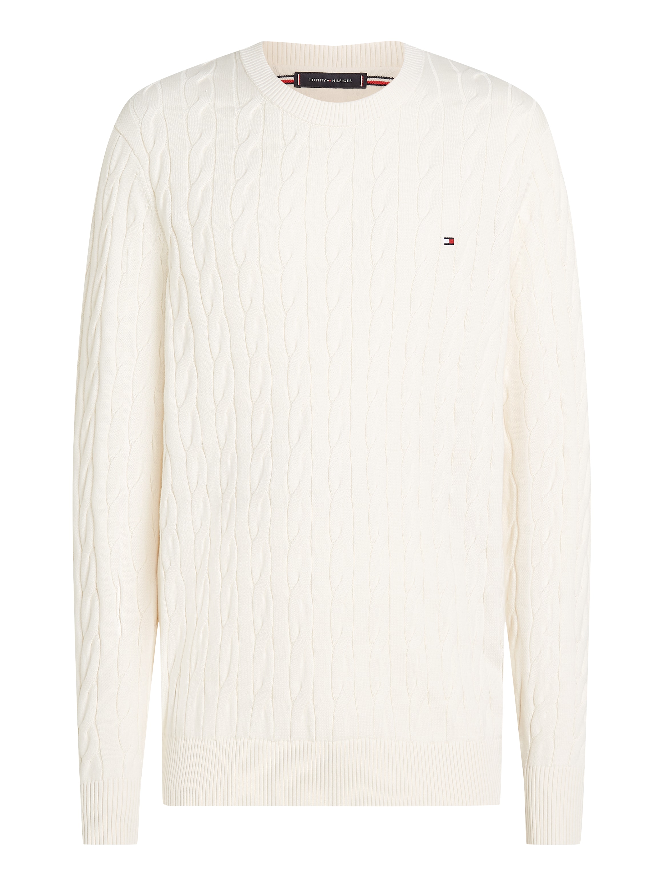 Tommy Hilfiger Strickpullover »CLASSIC CABLE CREW NECK mit Strukturstrick und Flaglabel«, unifarben, casual, regular fit, Baumwolle, Rundhals