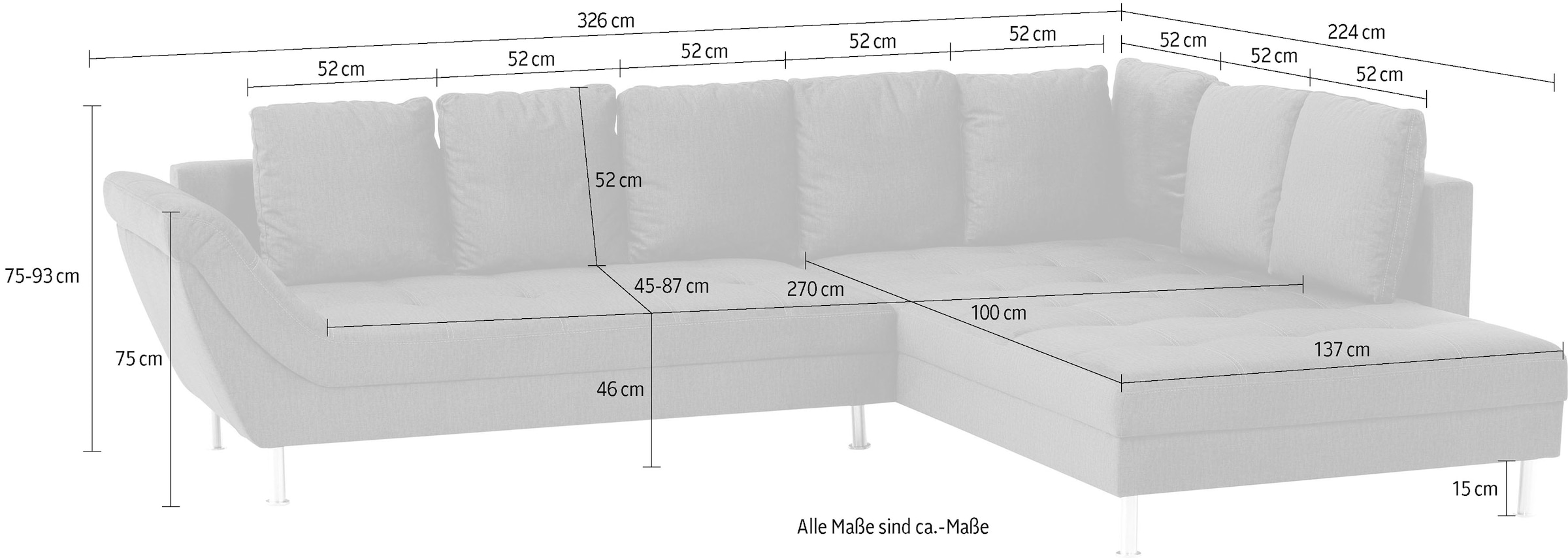 exxpo - sofa fashion Ecksofa »Laconi, extravagantes Designsofa mit tollem Sitzkomfort, L-Form«, in hochwertiger Detailverarbeitung, bequeme Armlehne, hoher Fuss