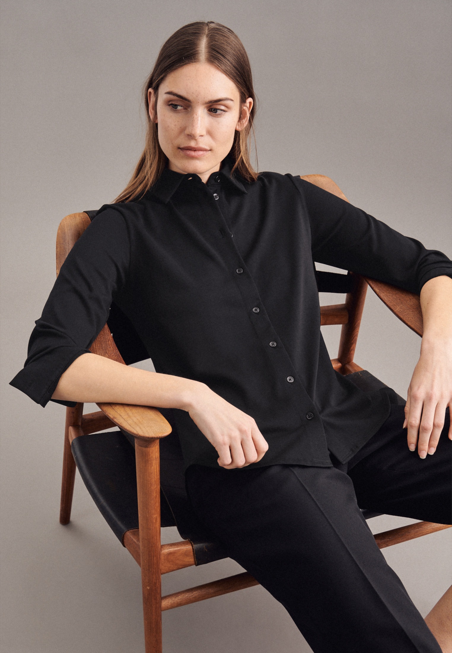 seidensticker Hemdbluse »Schwarze Rose«, Langarm Kragen Uni