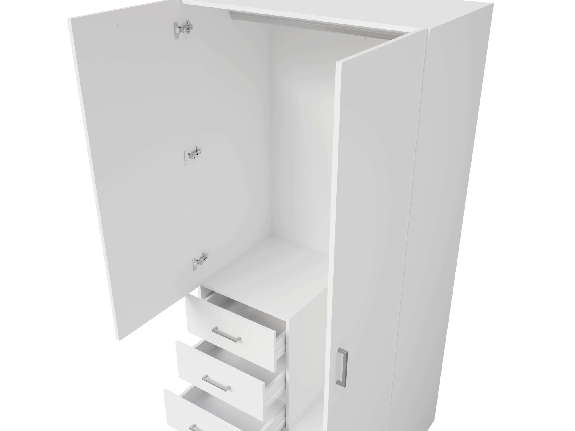 Home affaire Kleiderschrank »KOS Garderobe mit 3 Schubladen, Kleiderstange und Spiegel«, Wäscheschrank mit 2 Drehtüren, silberfarben Griffen, Masse B/H/T 101/200/58cm