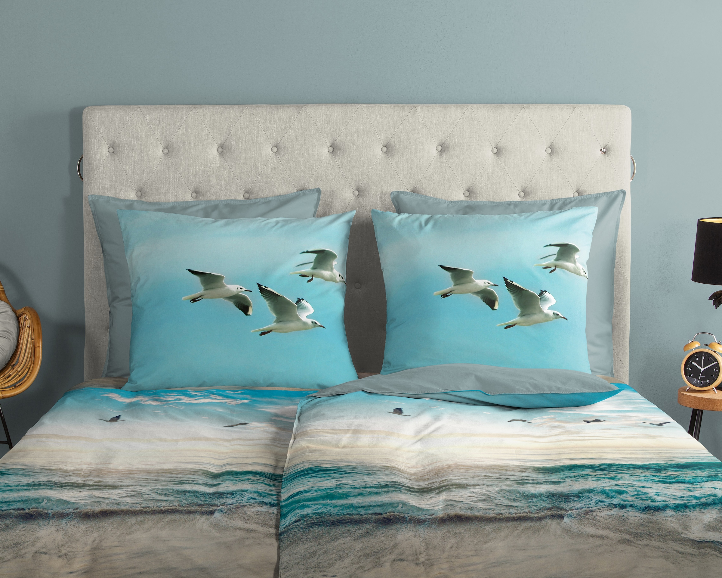 good morning Wendebettwäsche »Brisa«, 100% Baumwolle, Renforcé, Reissverschluss, Wendeoptik, Strand, Aqua