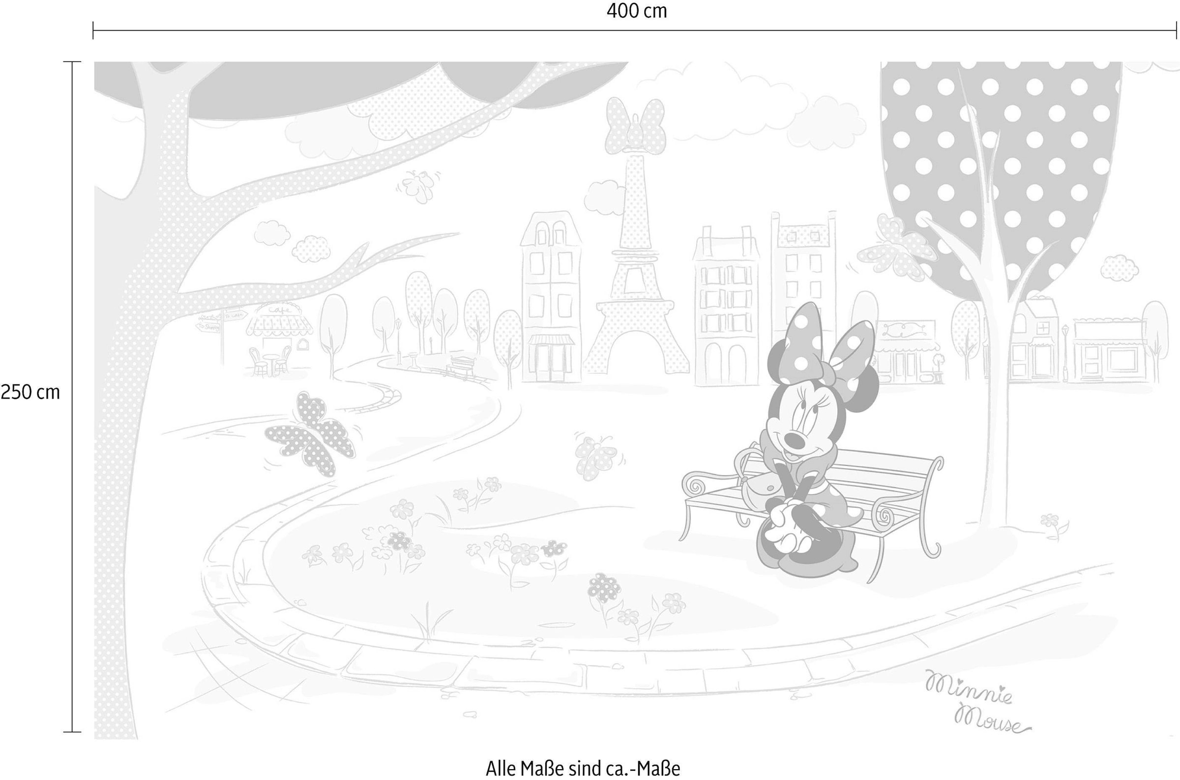 Komar Vliestapete »Digitaldruck Vlies - Minnie in Paris - Grösse 400 x 250 cm«, bedruckt, Wohnzimmer, Schlafzimmer