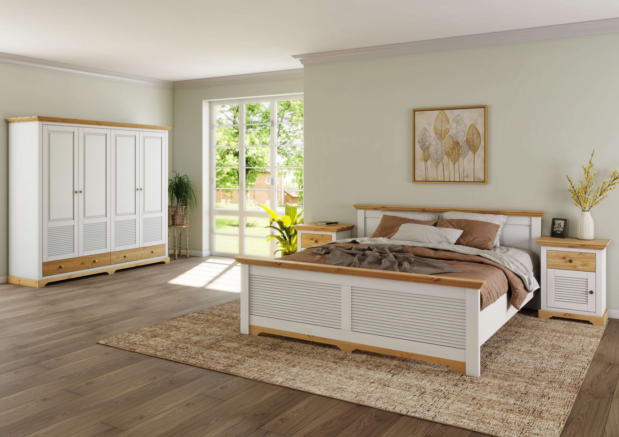 Home affaire Kleiderschrank »Rauna, aus massiver Kiefer, 4-türig, mit Lamellen und Kassetten«, (B/H/T ca. 203/183/61), FSC® zertifiziertes Massivholz (Kiefer), robuste Qualität