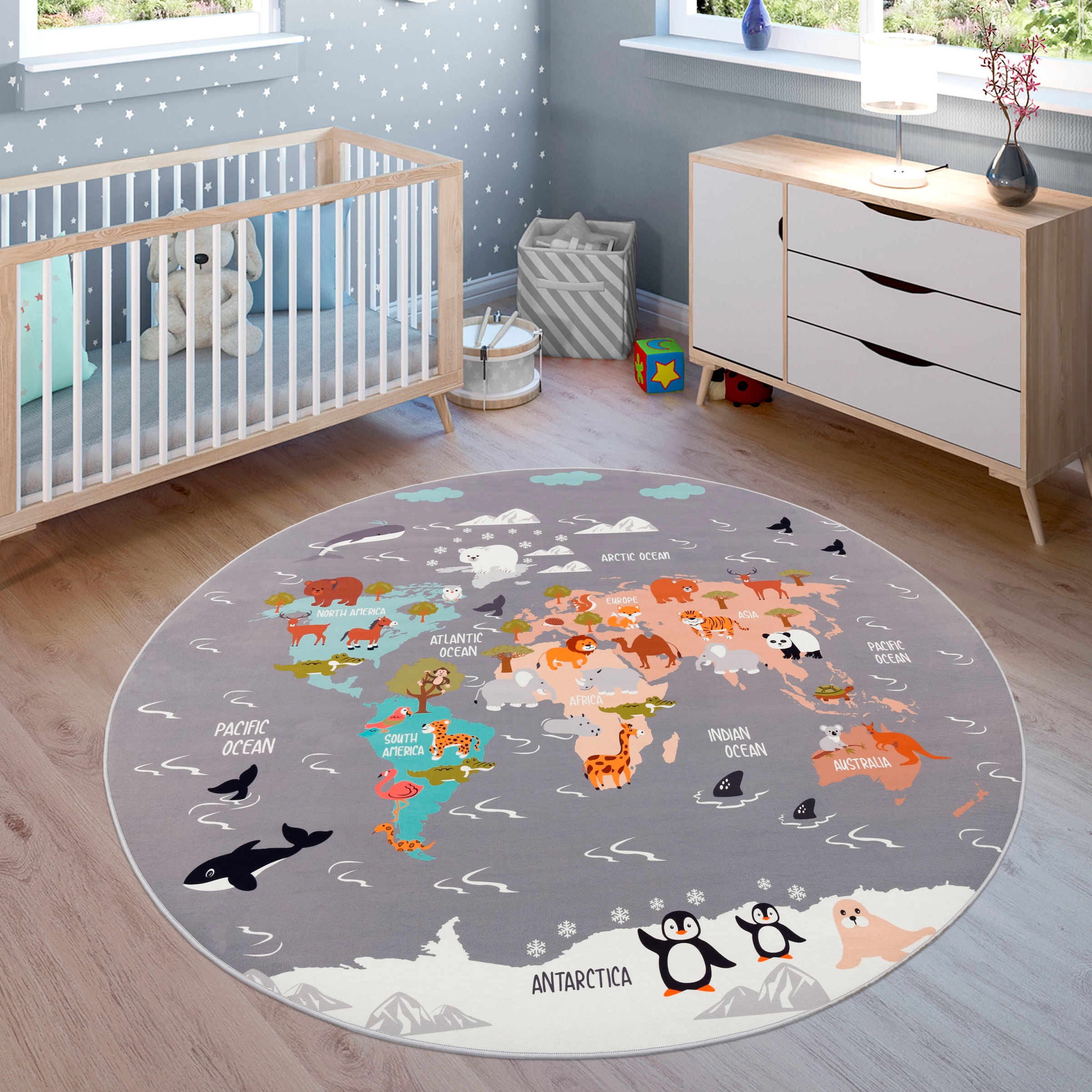 ✵ Paco Home Kinderteppich »Bino 581«, rund, Spielteppich, Motiv Weltkarte &  Tiere, Kinderzimmer günstig bestellen | Jelmoli-Versand