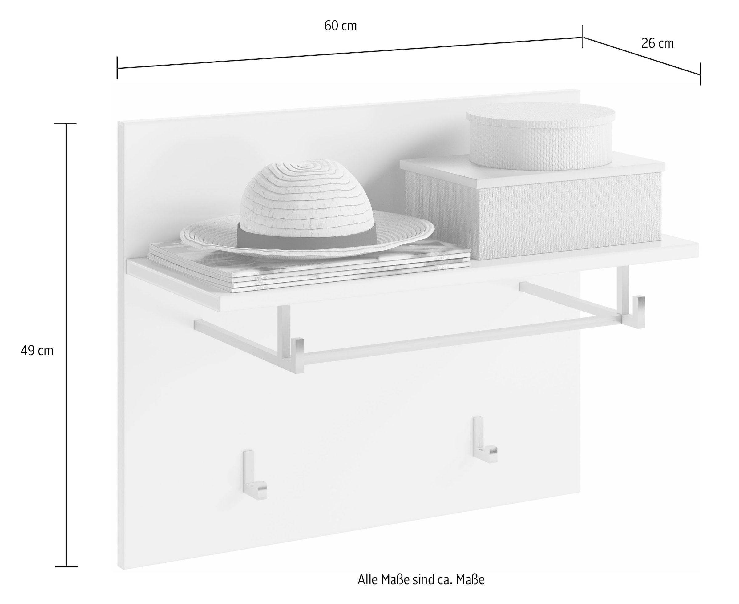 INOSIGN Garderobenpaneel »Malmö, Breite 60 cm, 2 Haken, 1 Kleiderstange, 1 Ablageboden«, Wandpaneel, Paneel, Wandhaken, Wandboard