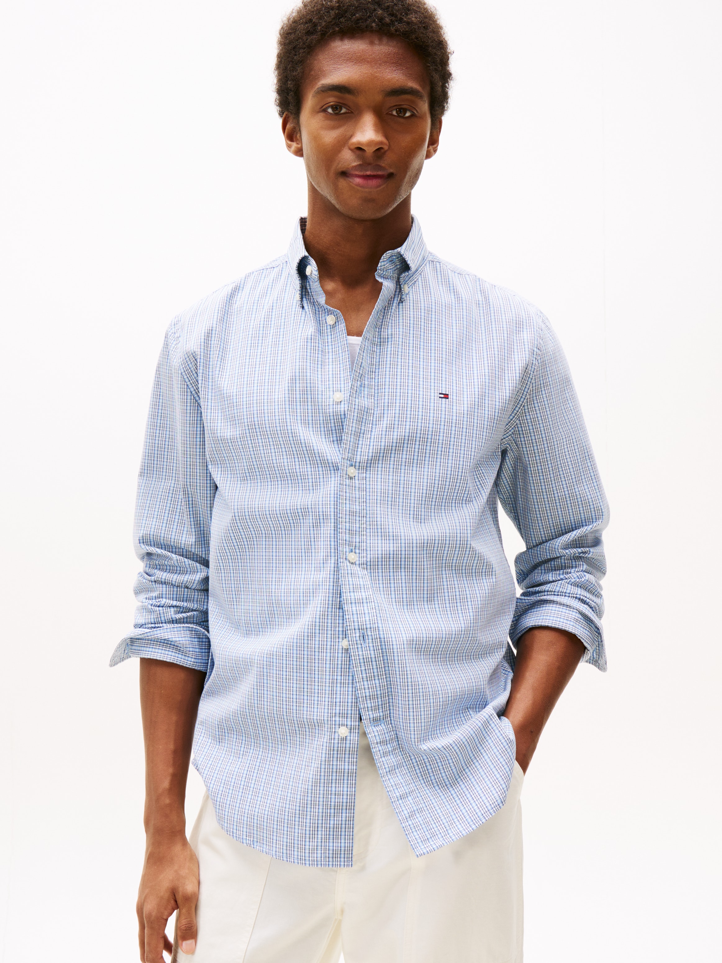 Tommy Hilfiger Langarmhemd »FLEX POPLIN SMALL TARTAN SHIRT« regular fit, kleinkariert, Button-down-Kragen