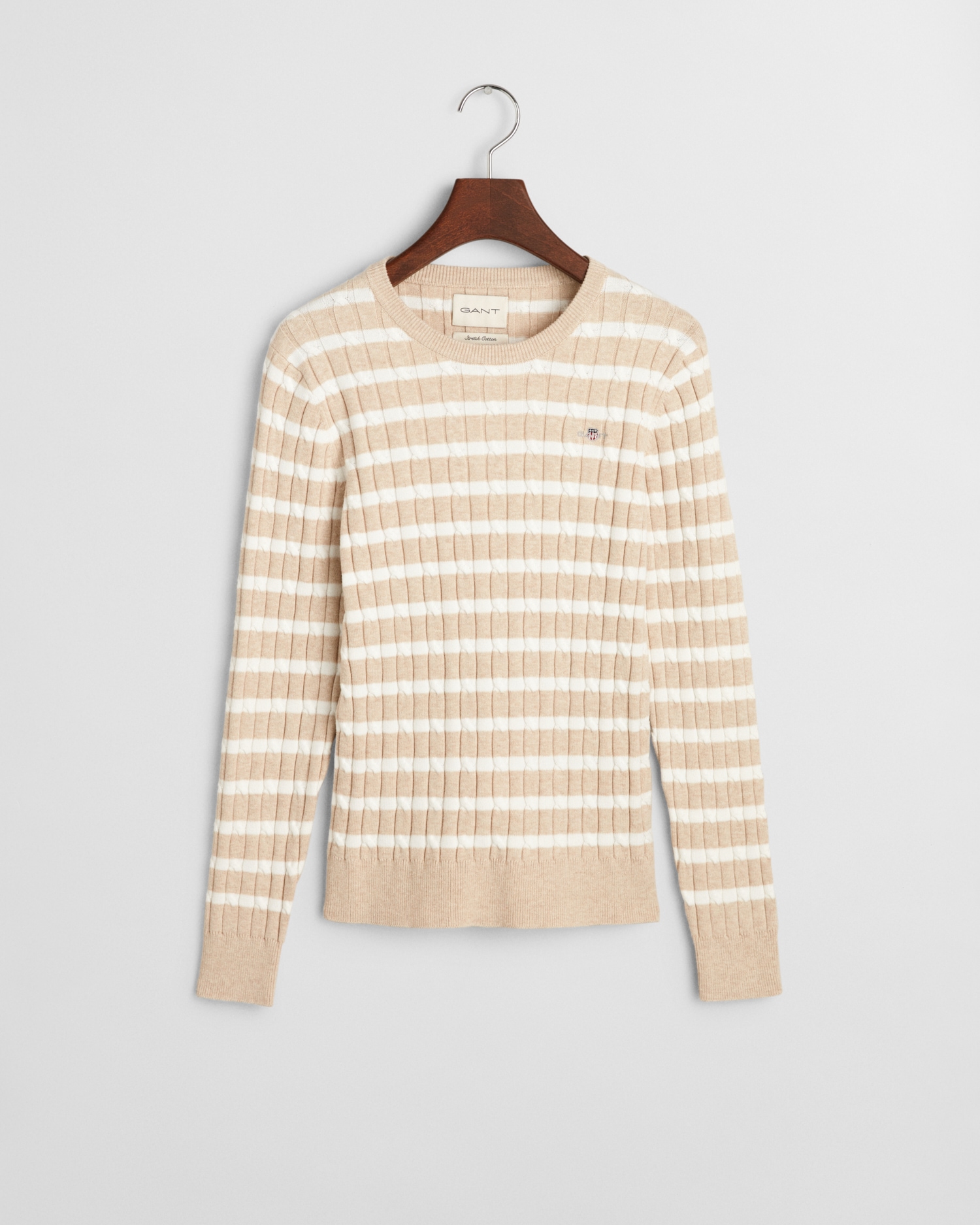 Gant Rundhalspullover »STRETCH COTTON CABLE STRIPE C-NECK«