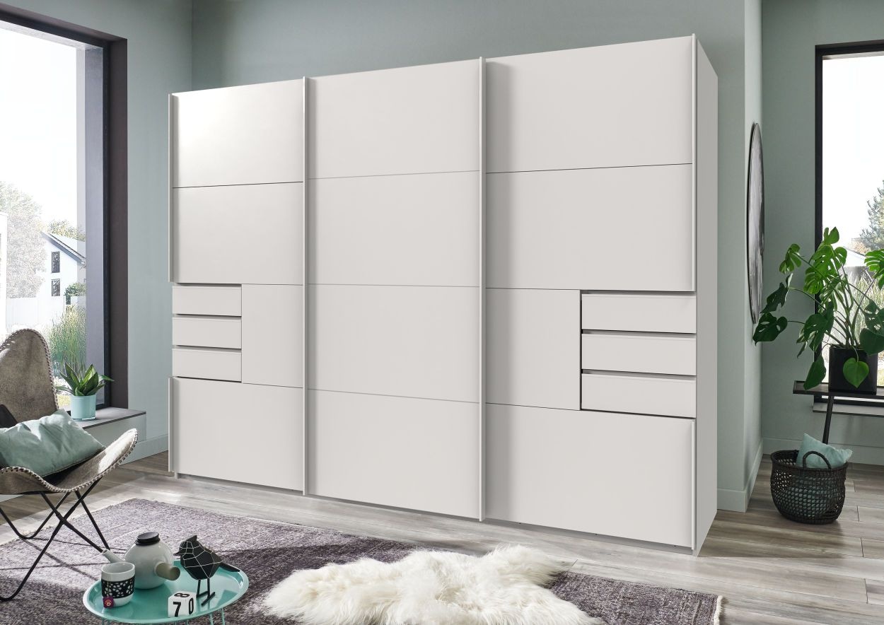 Wimex Schwebetürenschrank »Saigon, mit kompletter Innenausstattung, Made in Germany«, Kleiderschrank 3-türig, 270cm breit, mit 6 praktischen Aussenschubladen