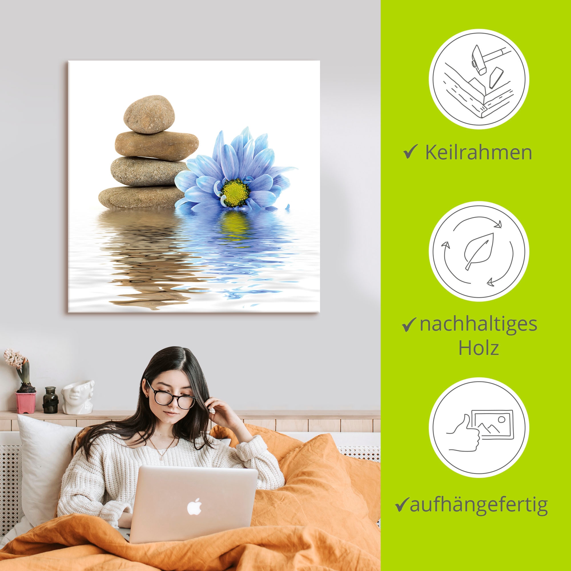 Artland Wandbild »Therapie-Steine mit einzelnen Blumen«, Zen, (1 St.), als Leinwandbild, Wandaufkleber in verschied. Grössen