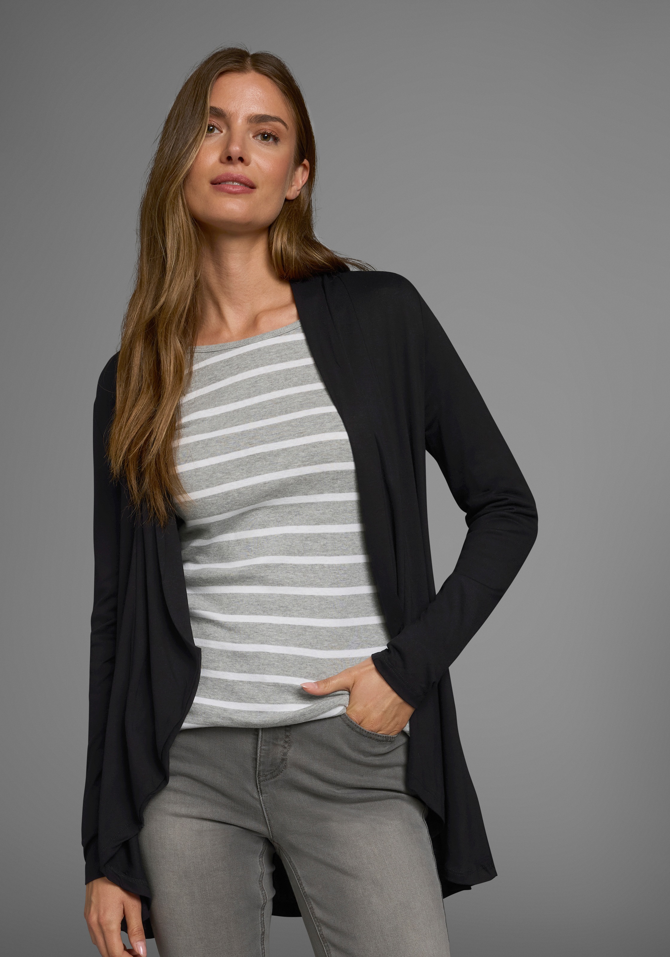 Boysens Shirtjacke Langarm, mit Schalkragen, aus elastischem Jersey