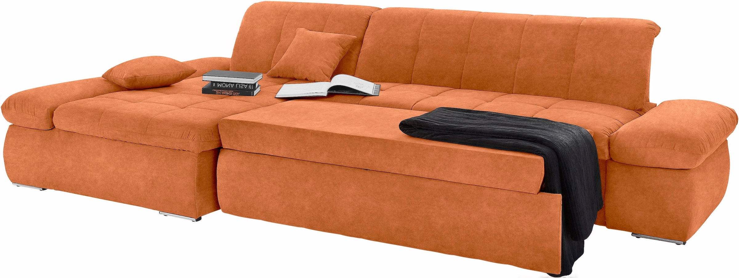 DOMO collection Ecksofa »NMoric XXL, B/T/H: 300/172/80cm, Revamierenabschluss L-Form«, wahlweise mit Bettfunktion und Armlehnverstel,lung