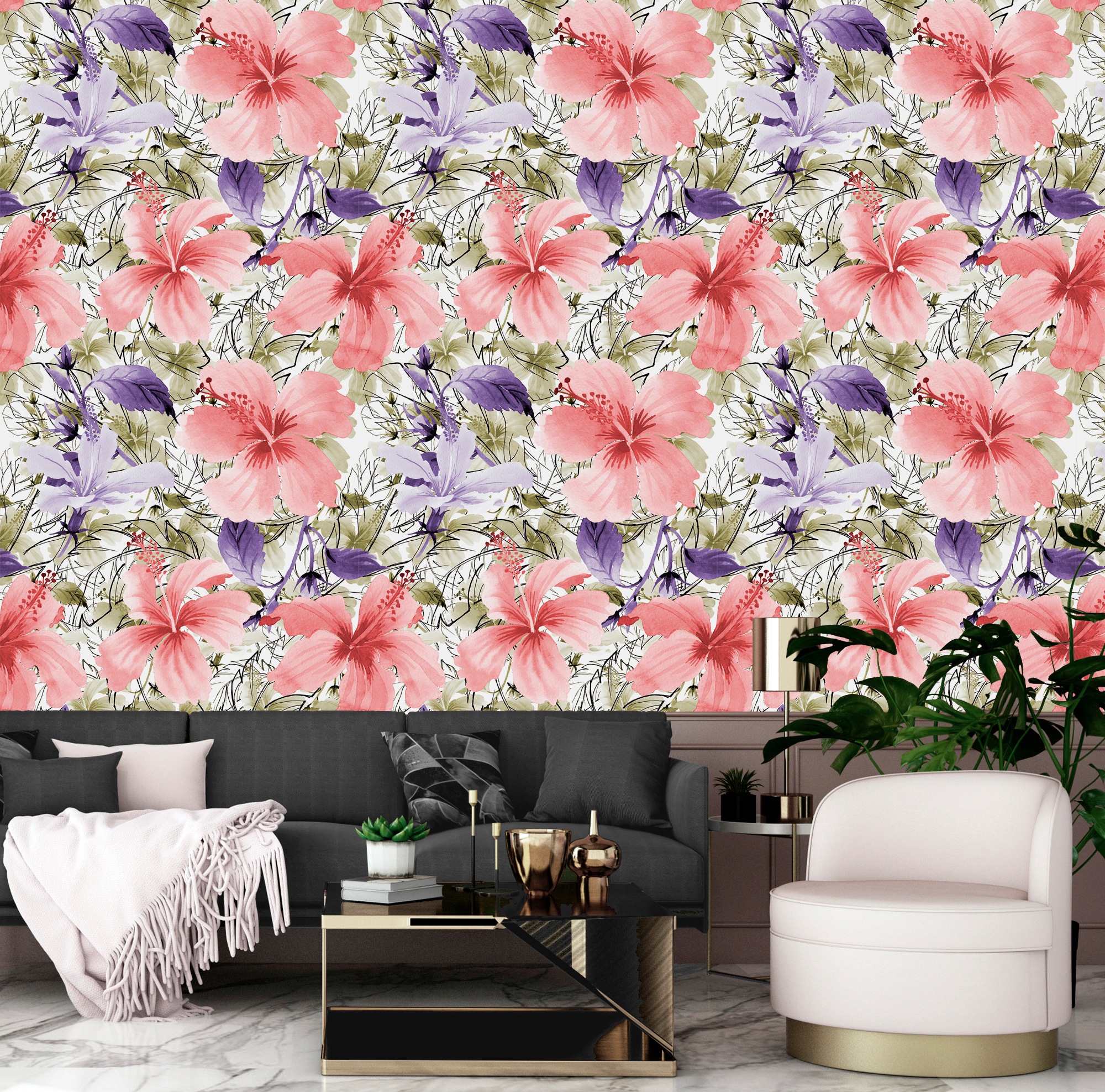 queence Vinyltapete »Bathia«, bedruckt-Motiv-botanisch-floral-gemustert-natürlich, 90x250cm, selbstklebend, kinderleichte Anbringung, Sticker