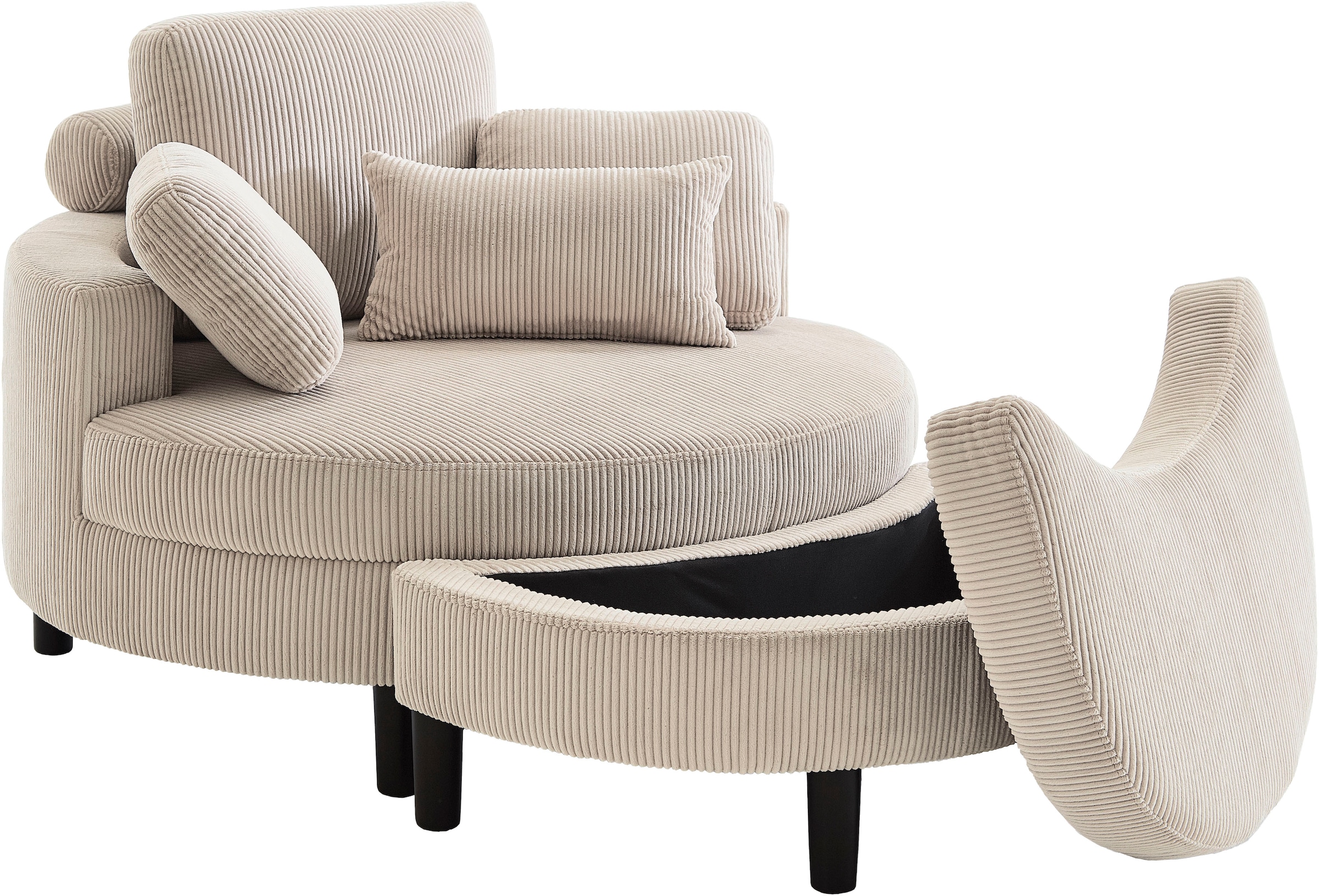 ATLANTIC home collection Loveseat »Ravi, B: 114 cm«, XXL- Sessel, mit Stauraumhocker, Rückenstütze & 4 Zierkissen