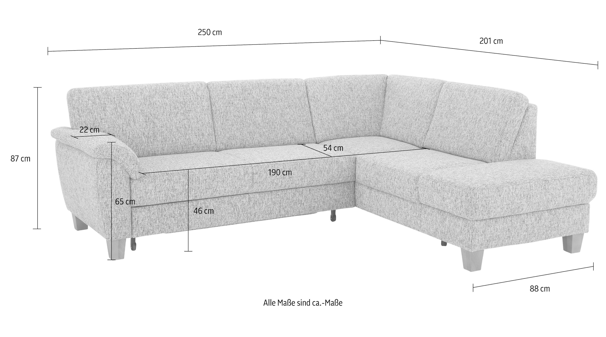 Home affaire Ecksofa »Alta L-Form«, mit Federkern und Kontrastnaht, Füsse Buche eichefarben
