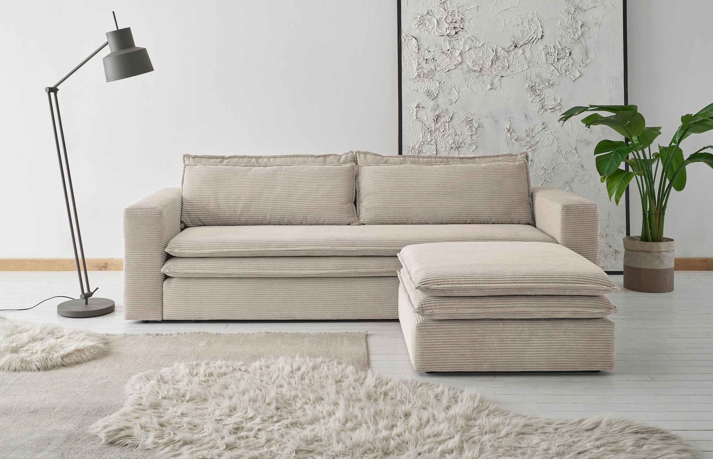 Sitzgruppe Loveseat-Hocker Shop Style (2 of kaufen »PIAGGE«, im ❤ Jelmoli-Online Set Bettfunktion mit 3-Sitzer-Sofa und im Places tlg.),